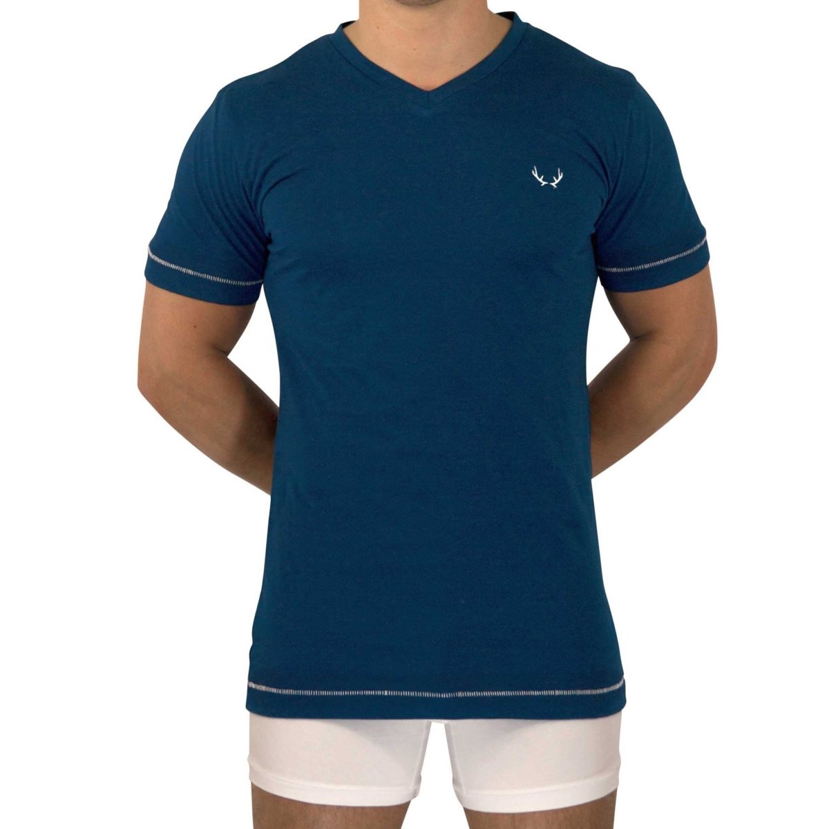 T - shirt homme col V bleu marine en coton bio - BLUEBUCK