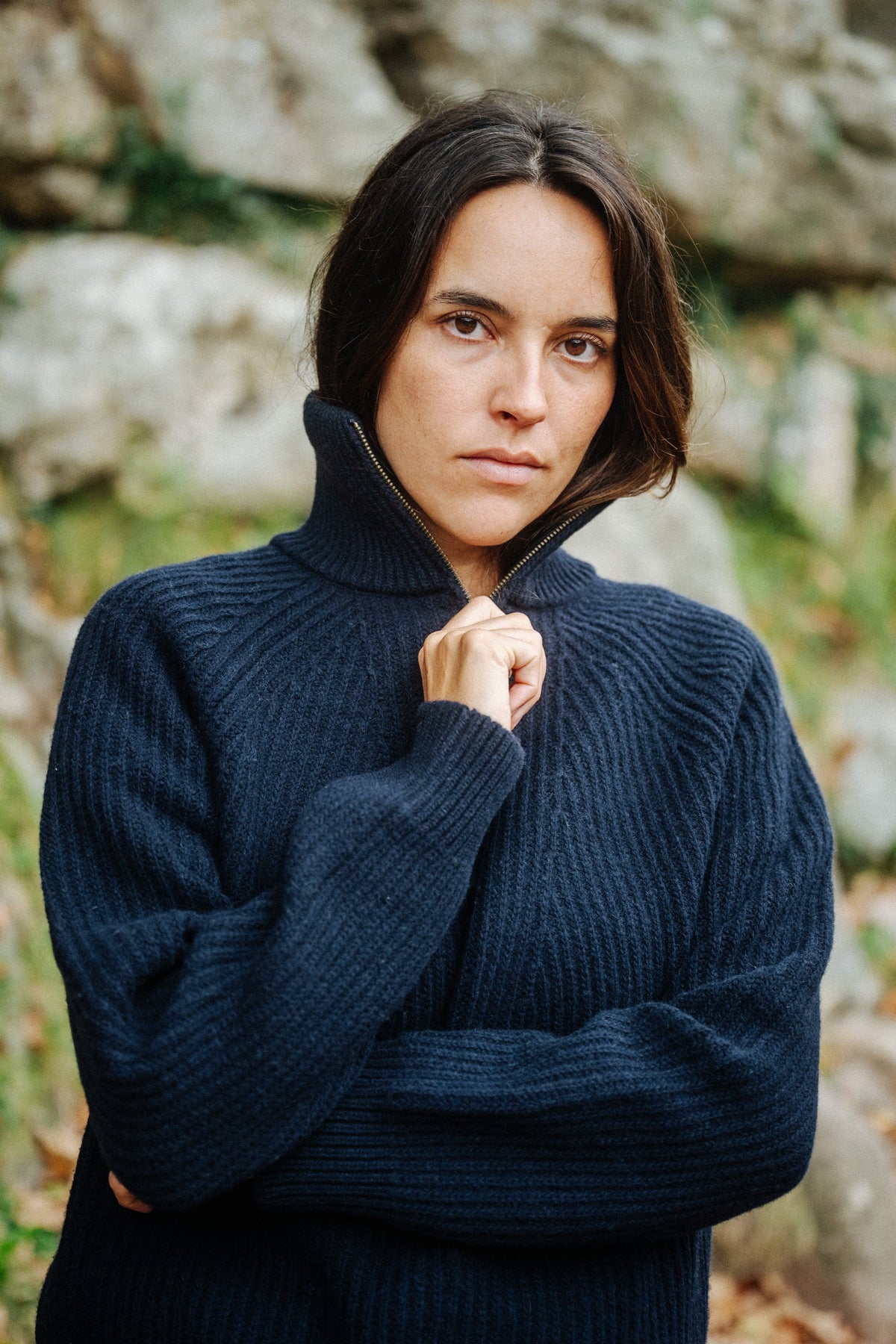 Grobmaschiger Strickpullover von SALZWASSER aus Merinowolle in Blau
