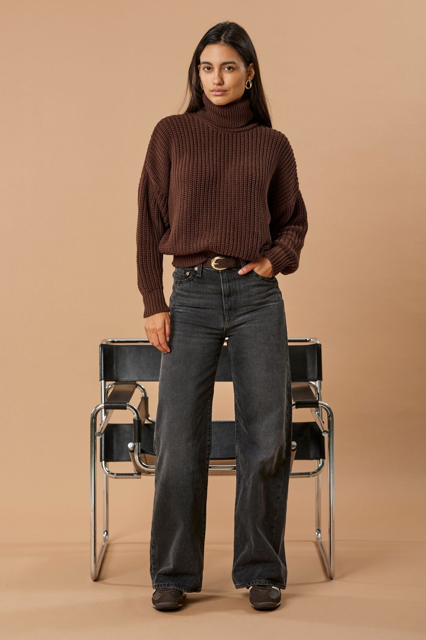 Turtleneck Knit Sweater Penelope Organic Cotton - Chocolate Brown
