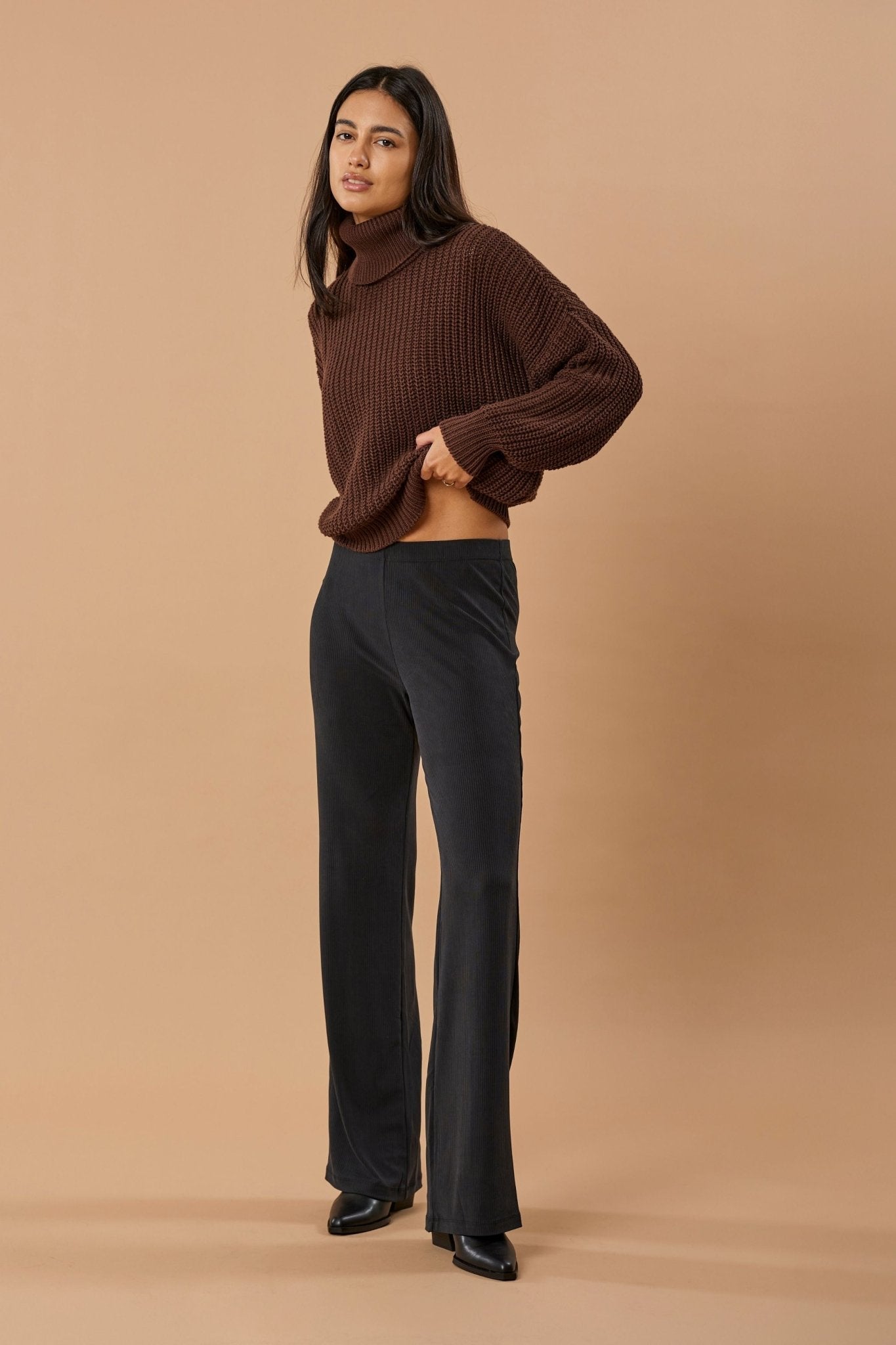 Turtleneck Knit Sweater Penelope Organic Cotton - Chocolate Brown