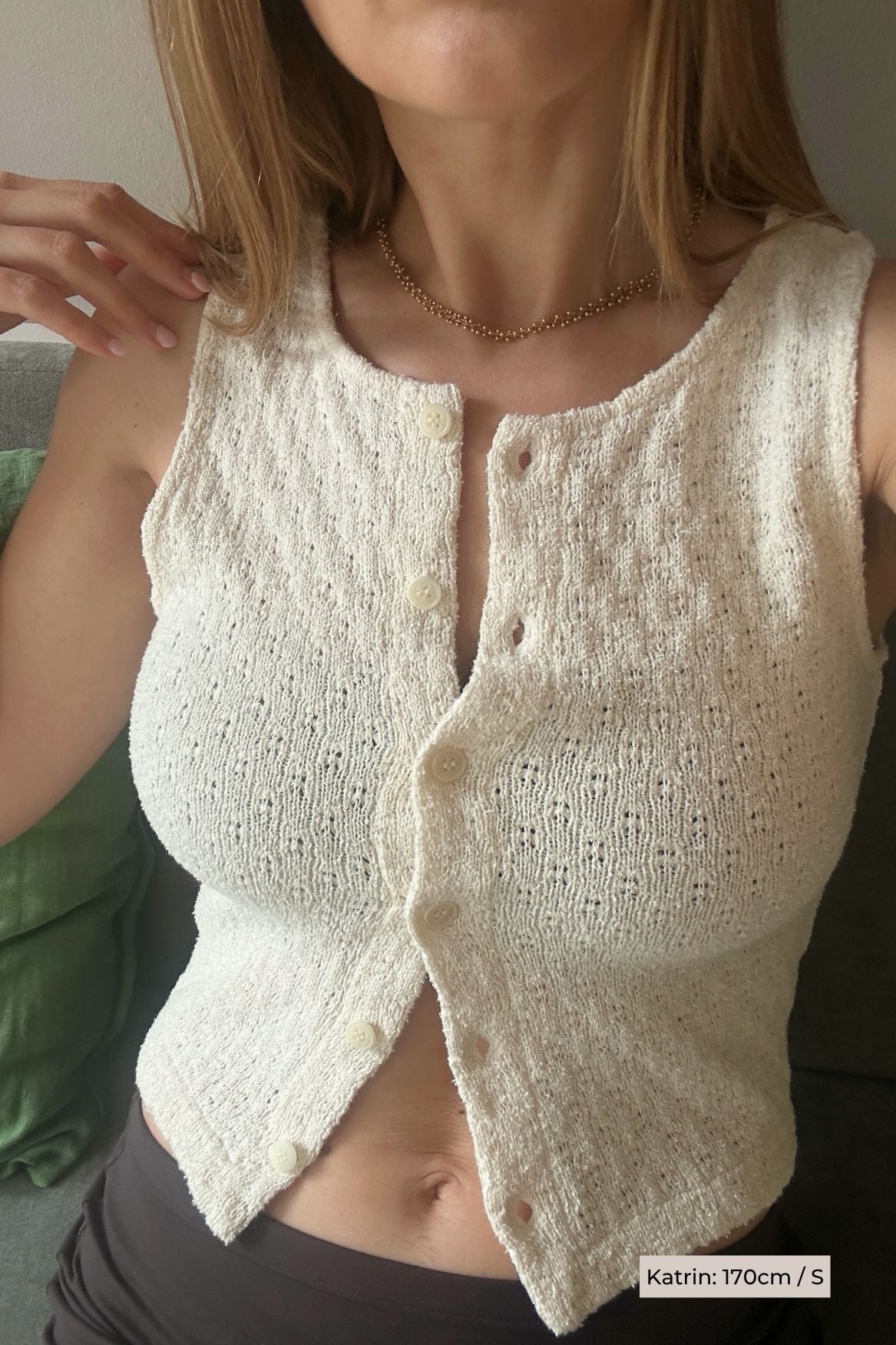 Two - Way Buttoned Knit Top Organic Cotton - Ecru - Narah Soleigh