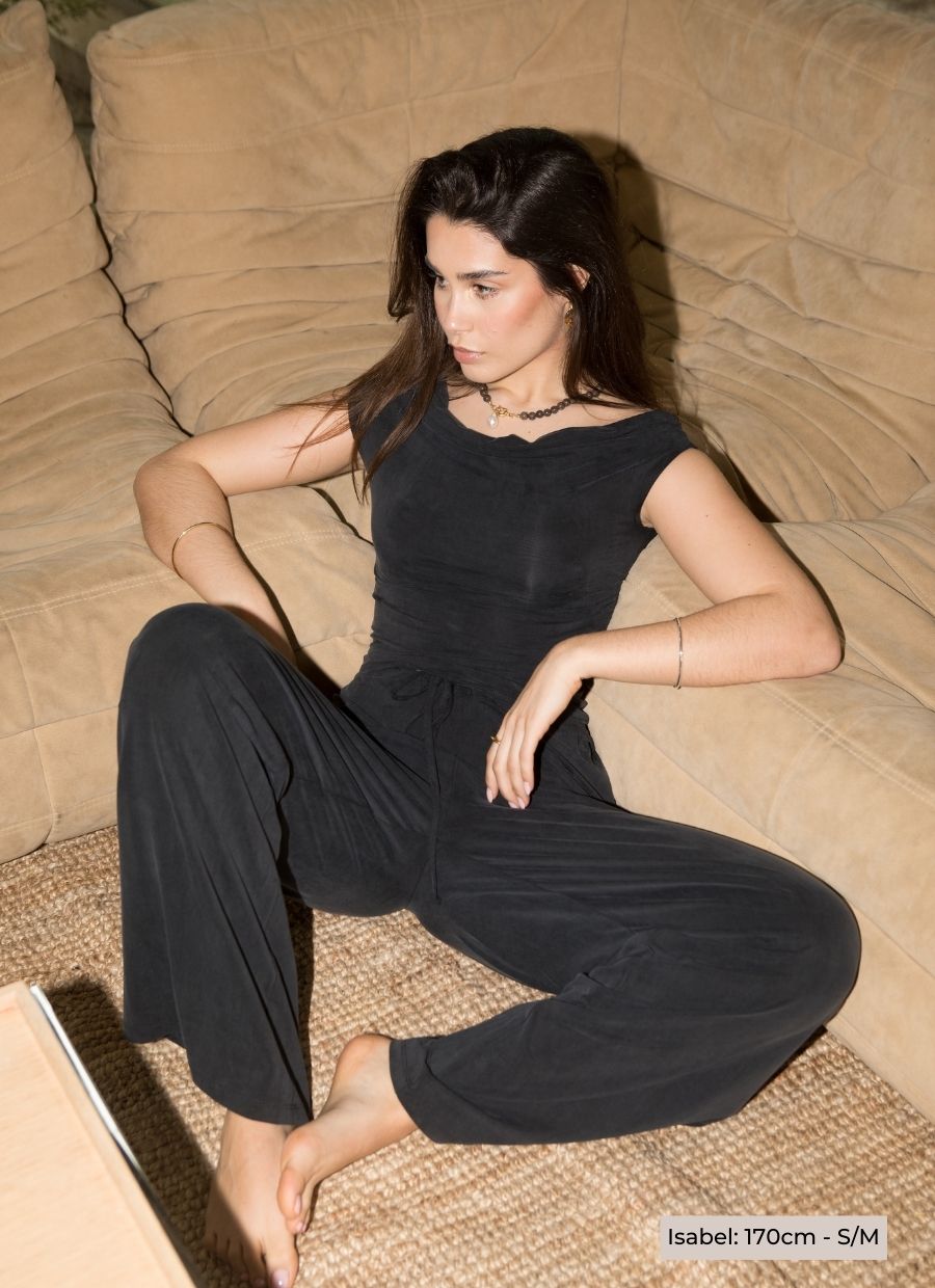 Wide Leg Drawstring Pant Cupro - Faded Black - Narah Soleigh | Luxe Line