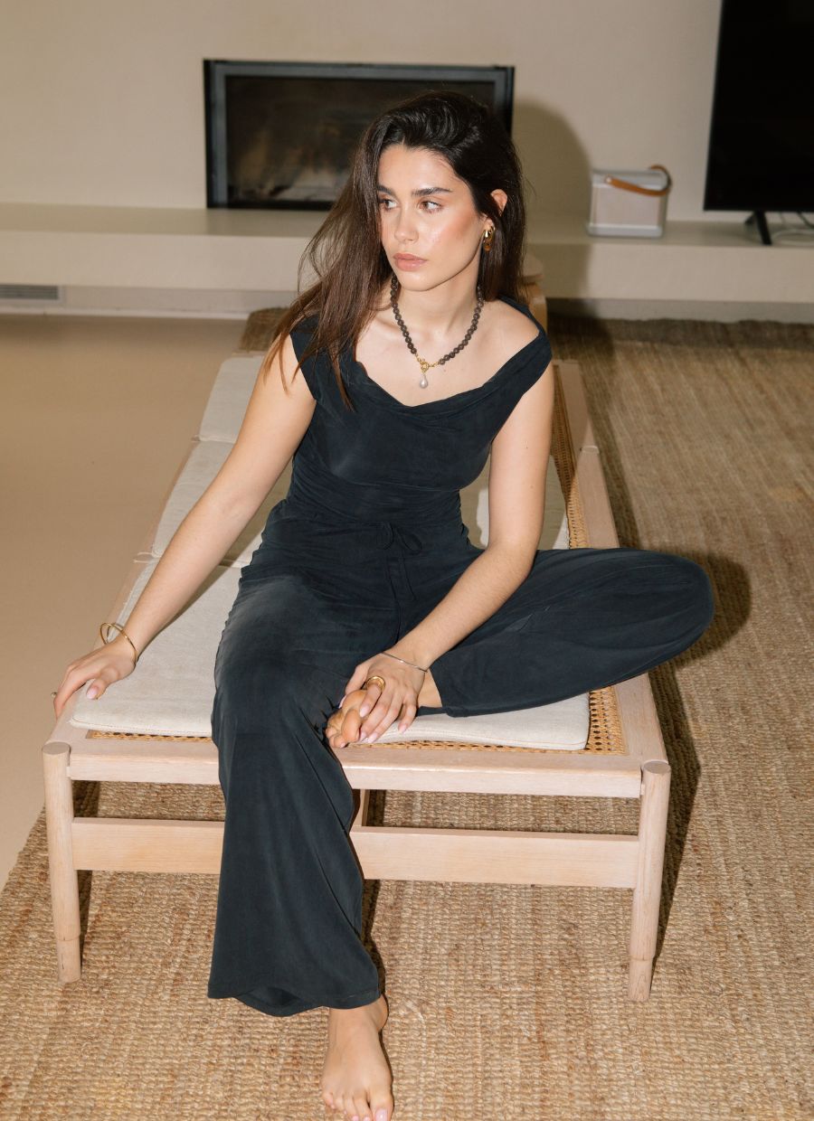 Wide Leg Drawstring Pant Cupro - Faded Black - Narah Soleigh | Luxe Line