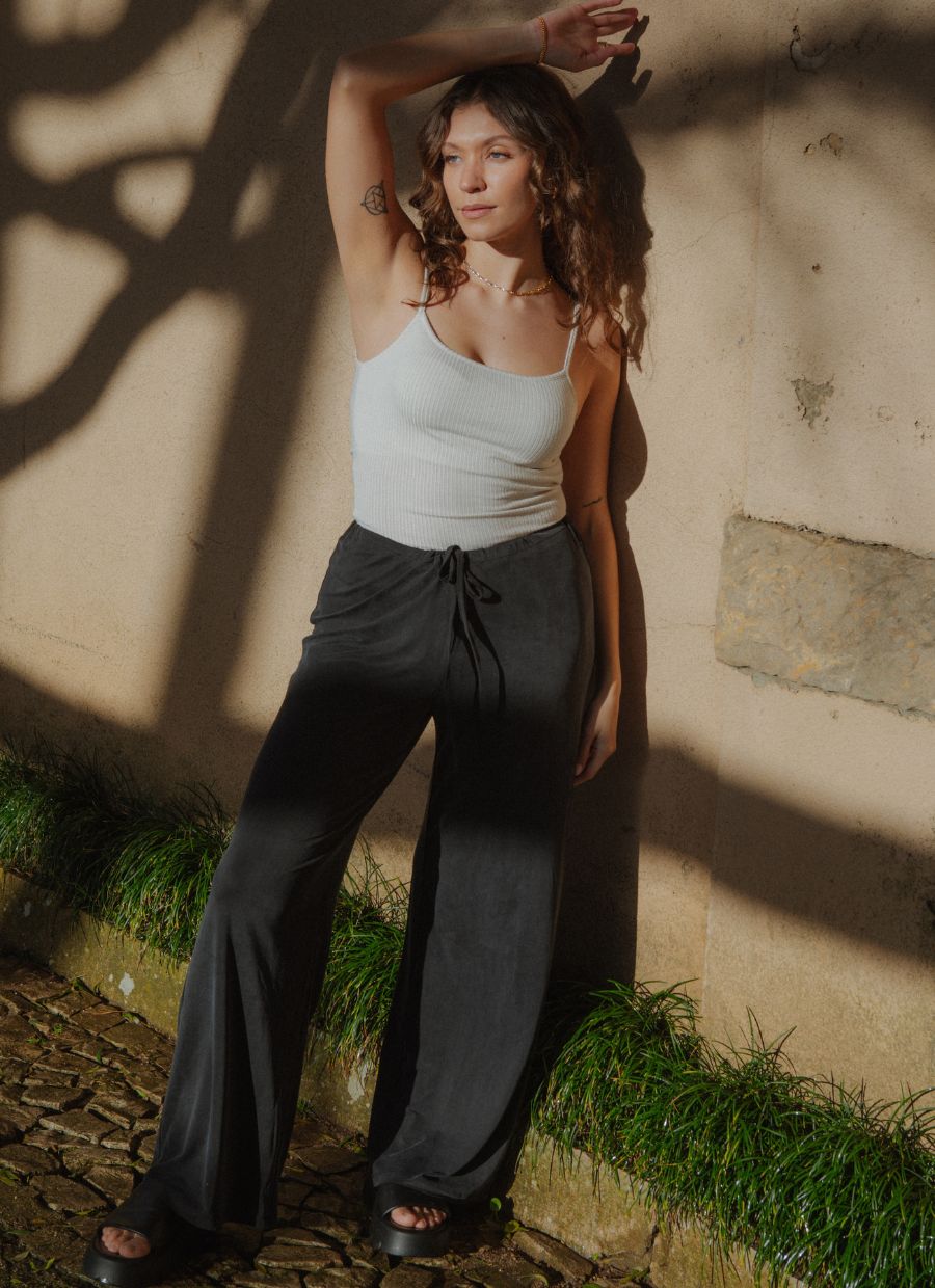 Wide Leg Drawstring Pant Cupro - Faded Black - Narah Soleigh | Luxe Line
