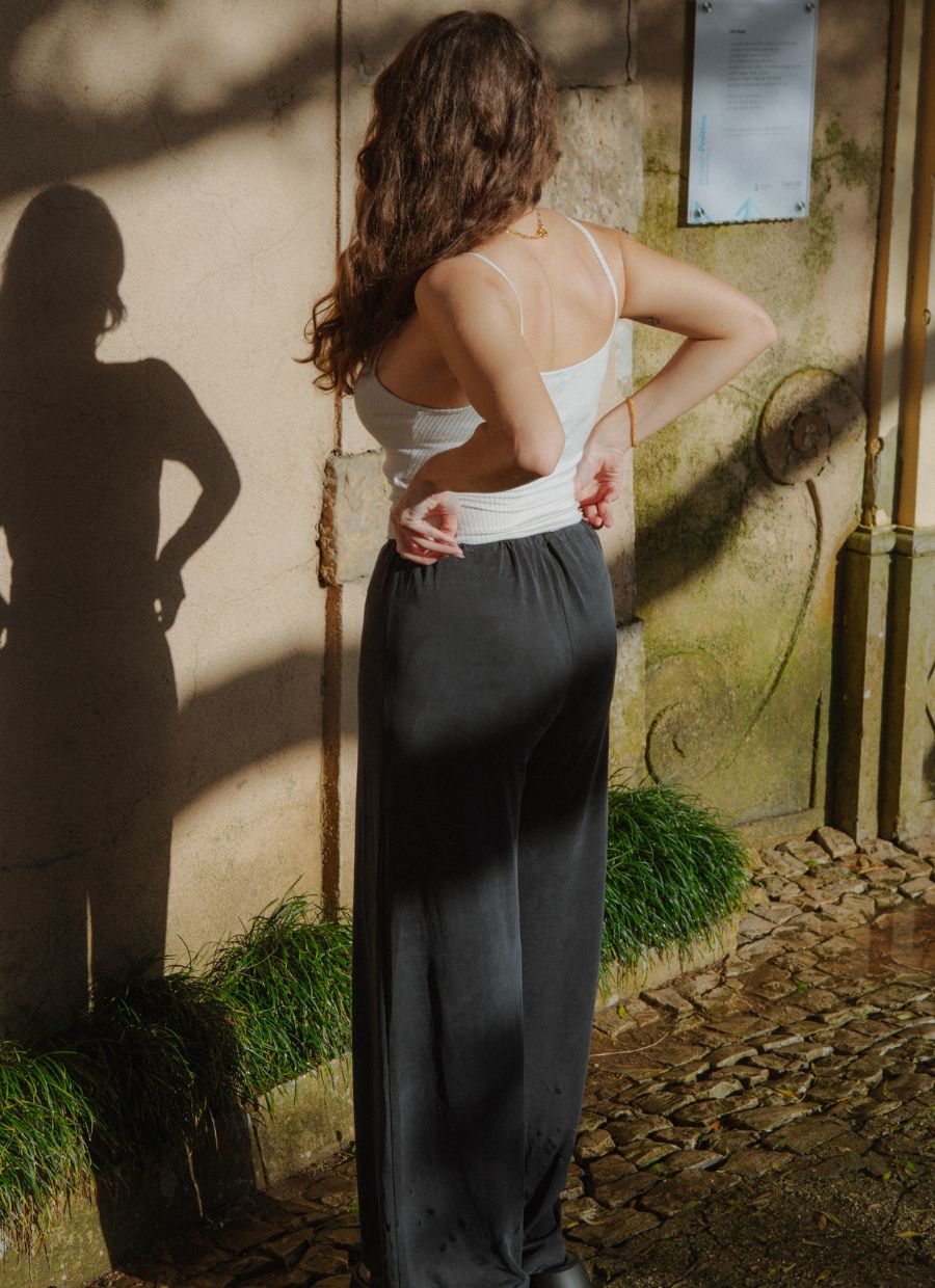 Wide Leg Drawstring Pant Cupro - Faded Black - Narah Soleigh | Luxe Line