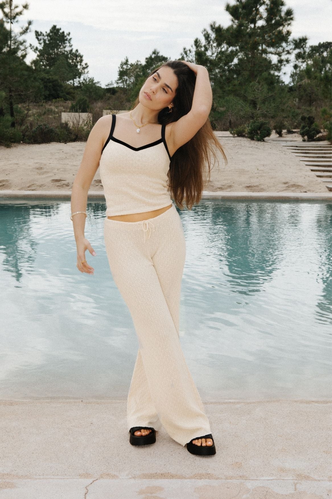 Wide Leg Knit Pant Organic Cotton - Ecru - Narah Soleigh