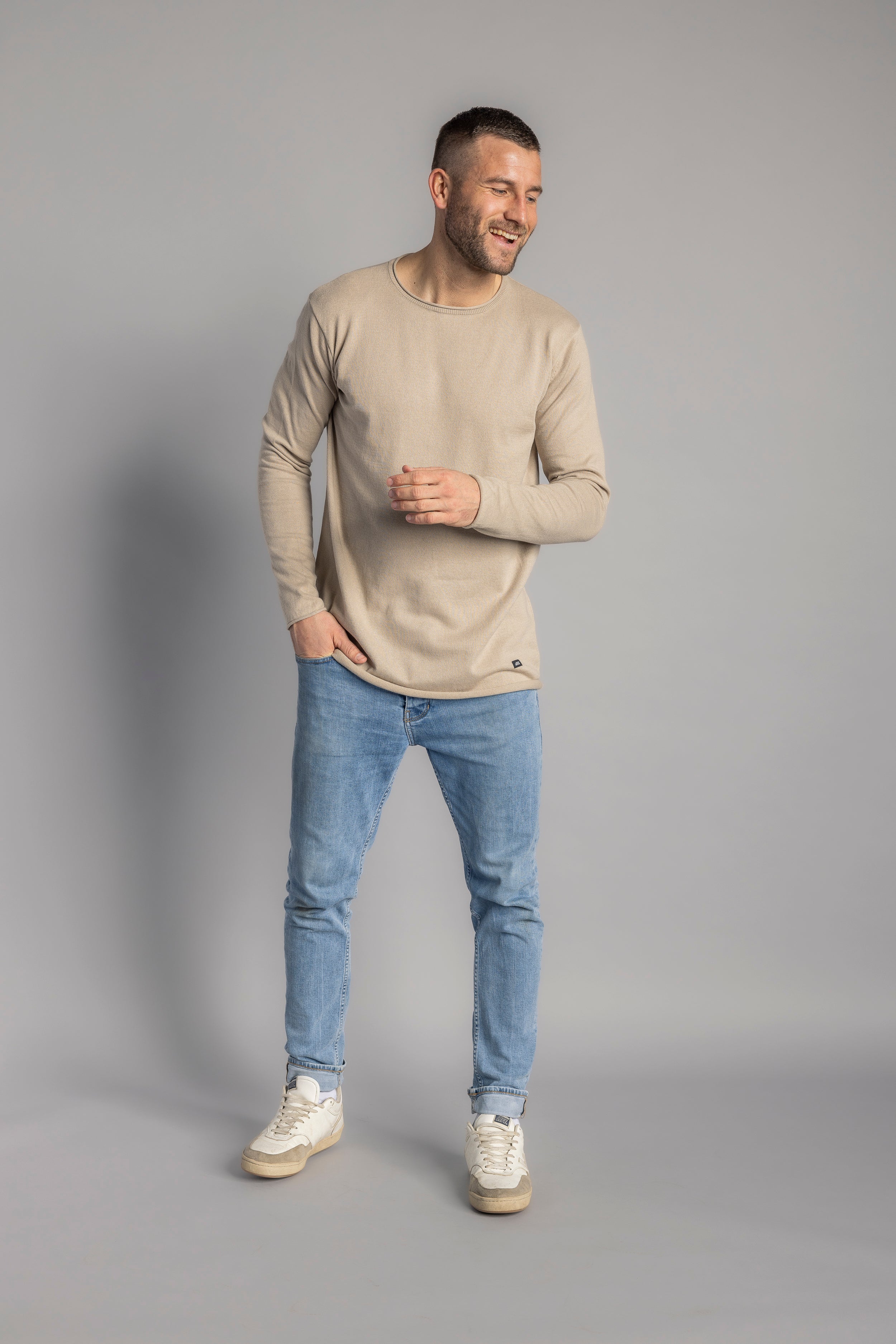 Beige knitted long-sleeve sweater made of 100% organic cotton from DIRTS