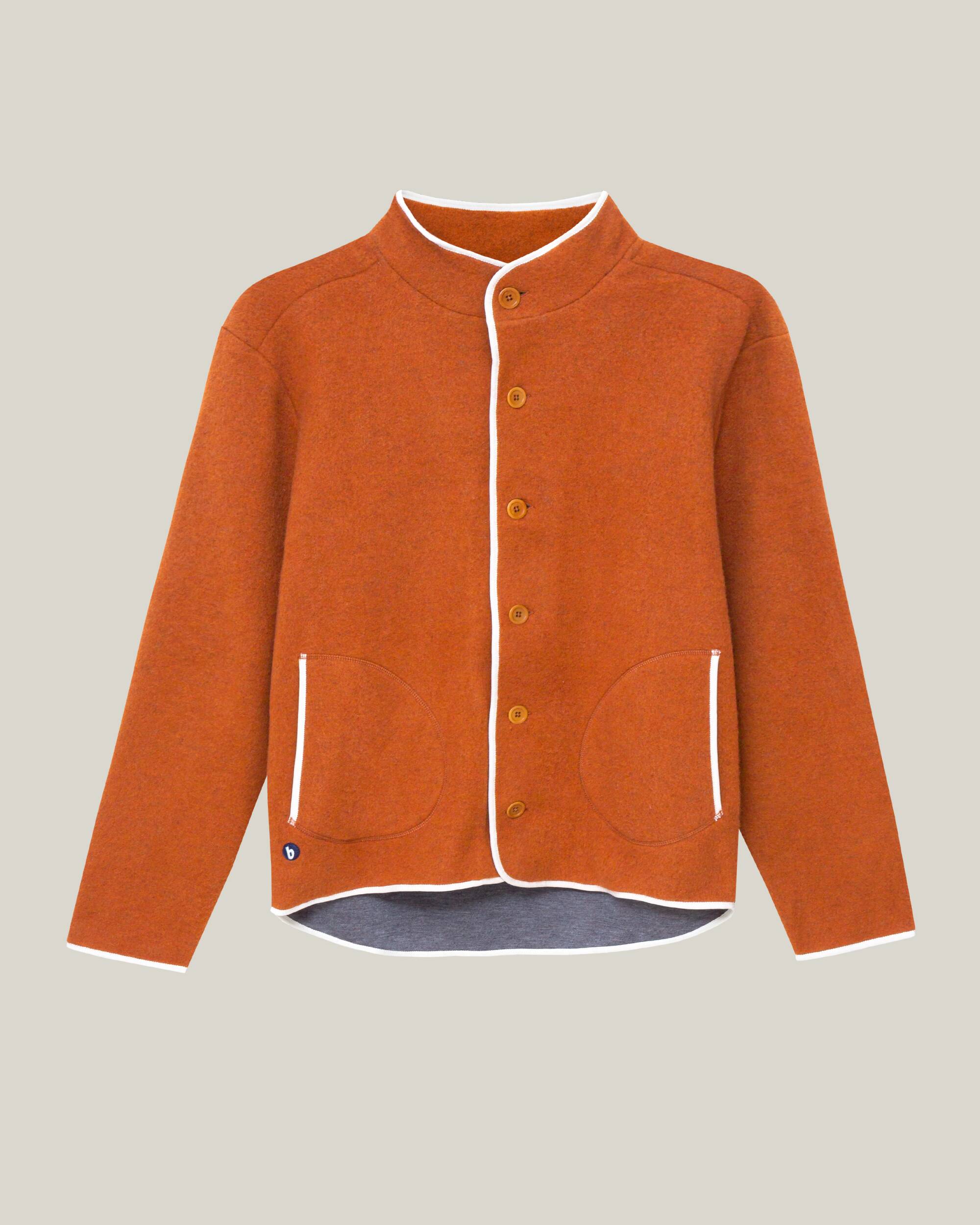 Orange Jacke Ibuki aus 100% recycelter Wolle von Brava Fabrics