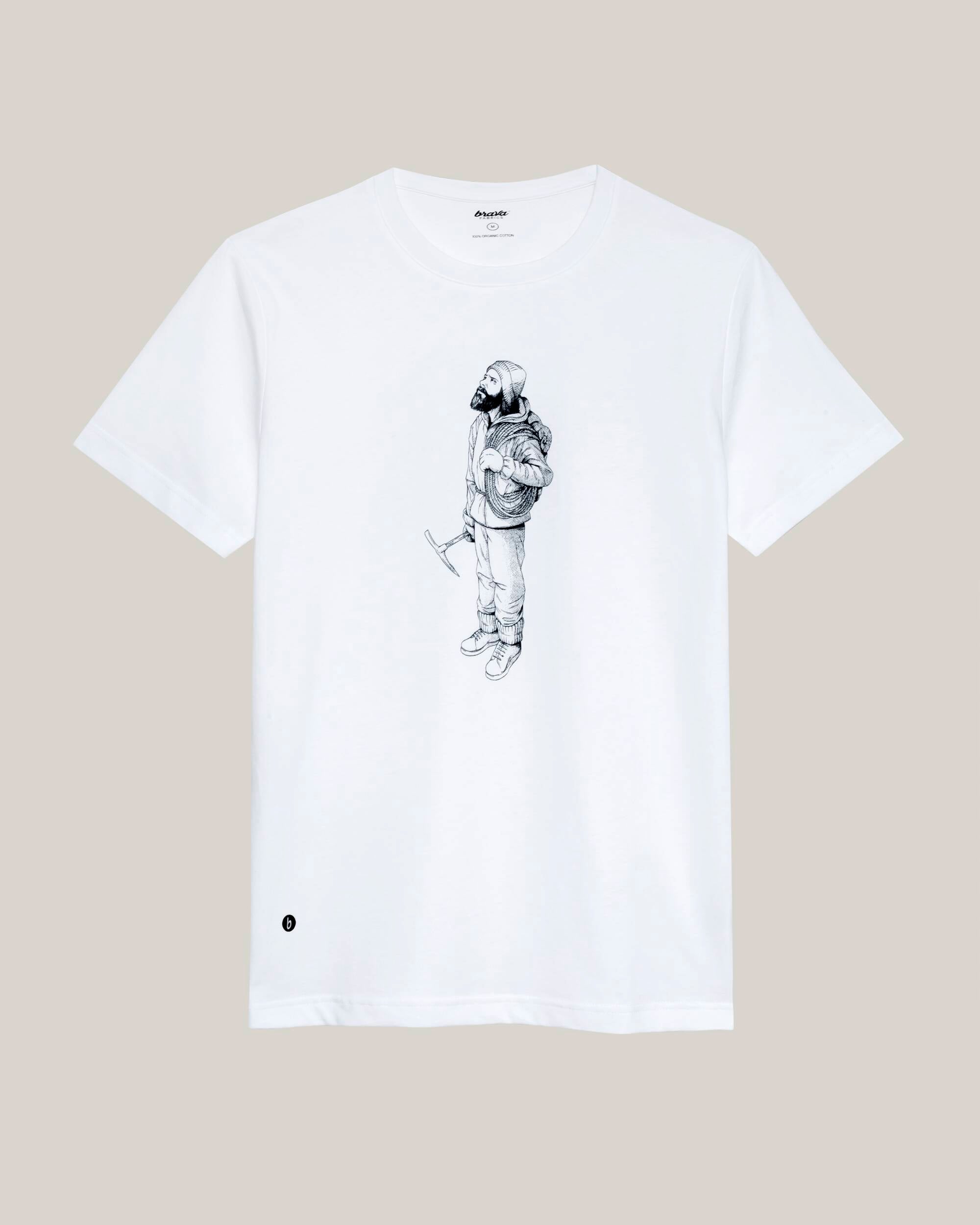 Weisses, bedrucktes T-Shirt The Hiker aus 100% Bio-Baumwolle von Brava Fabrics