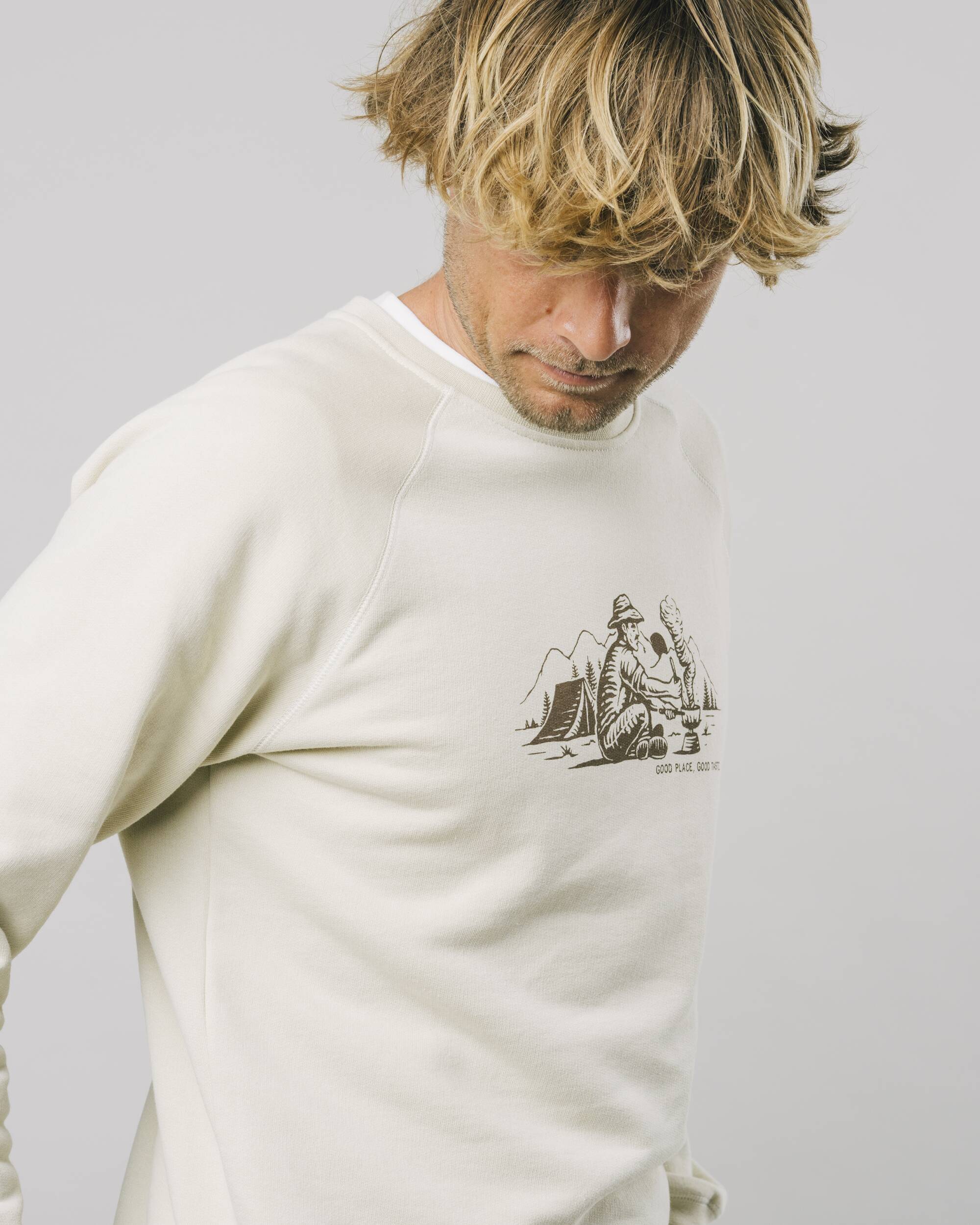 Sweatshirt "Good Taste" in white made from 100% organic cotton from Brava Fabrics