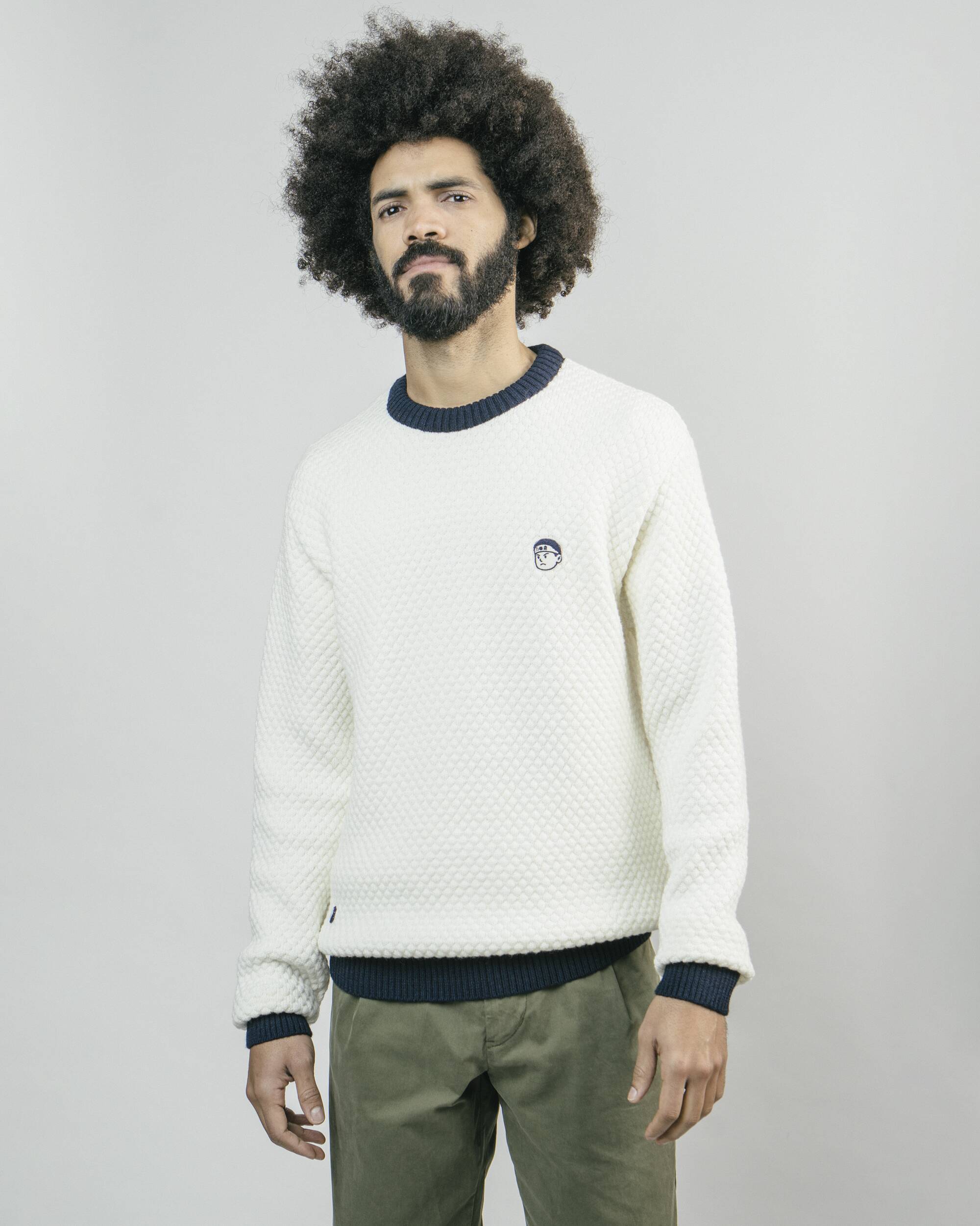 Sweater "Akito" in offwhite / beige made from 100% merino wool from Brava Fabrics