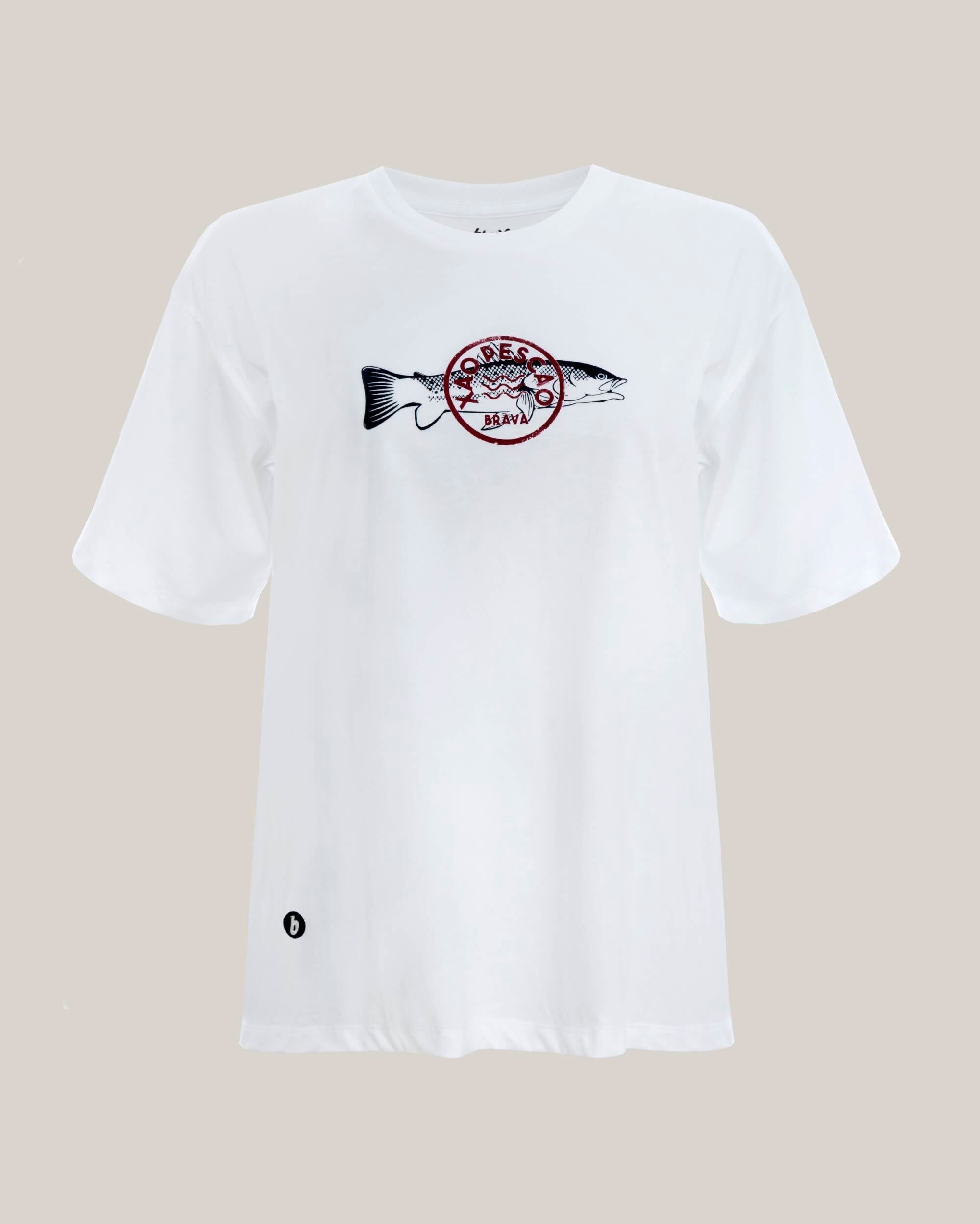 Weisses, bedrucktes T-Shirt Xao Pescao aus 100% Bio-Baumwolle Brava Fabrics
