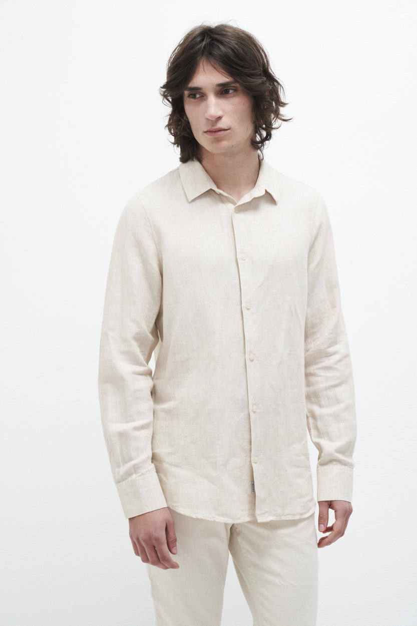 Hemd Nico in offwhite / beige aus Bio - Baumwolle und Leinen von Kuyichi