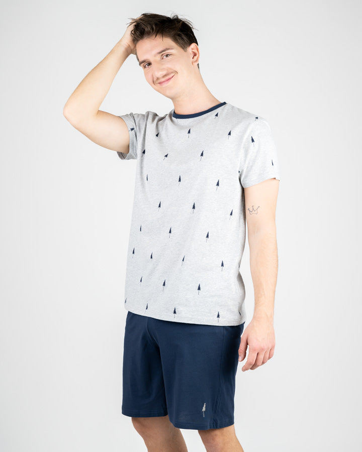 Grey Mel | TreeJama Shirt Allover Unisex - Pyjama - NIKIN