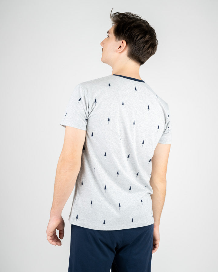 Grey Mel | TreeJama Shirt Allover Unisex - Pyjama - NIKIN