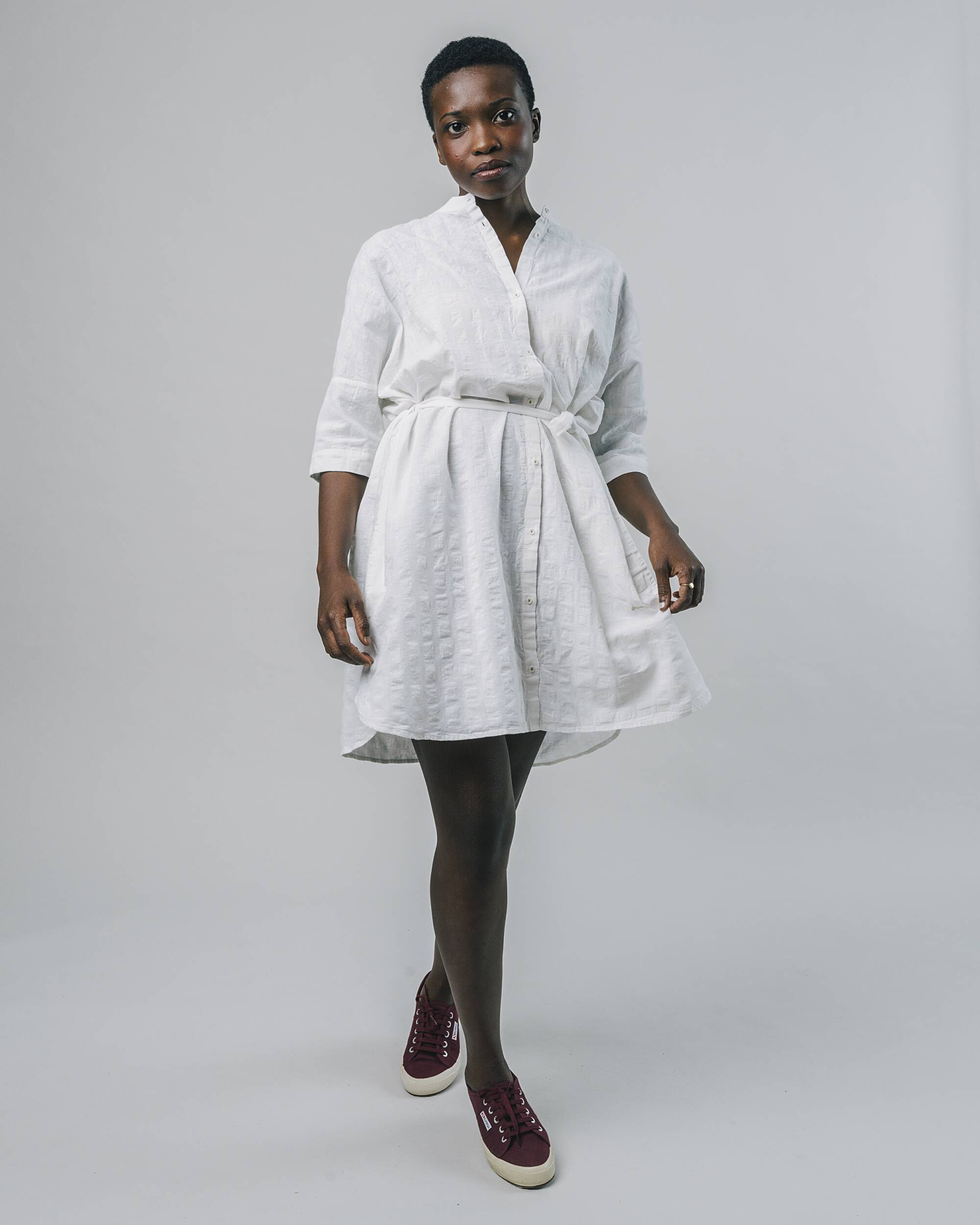 White Kibo dress made of organic cotton from Brava Fabrics