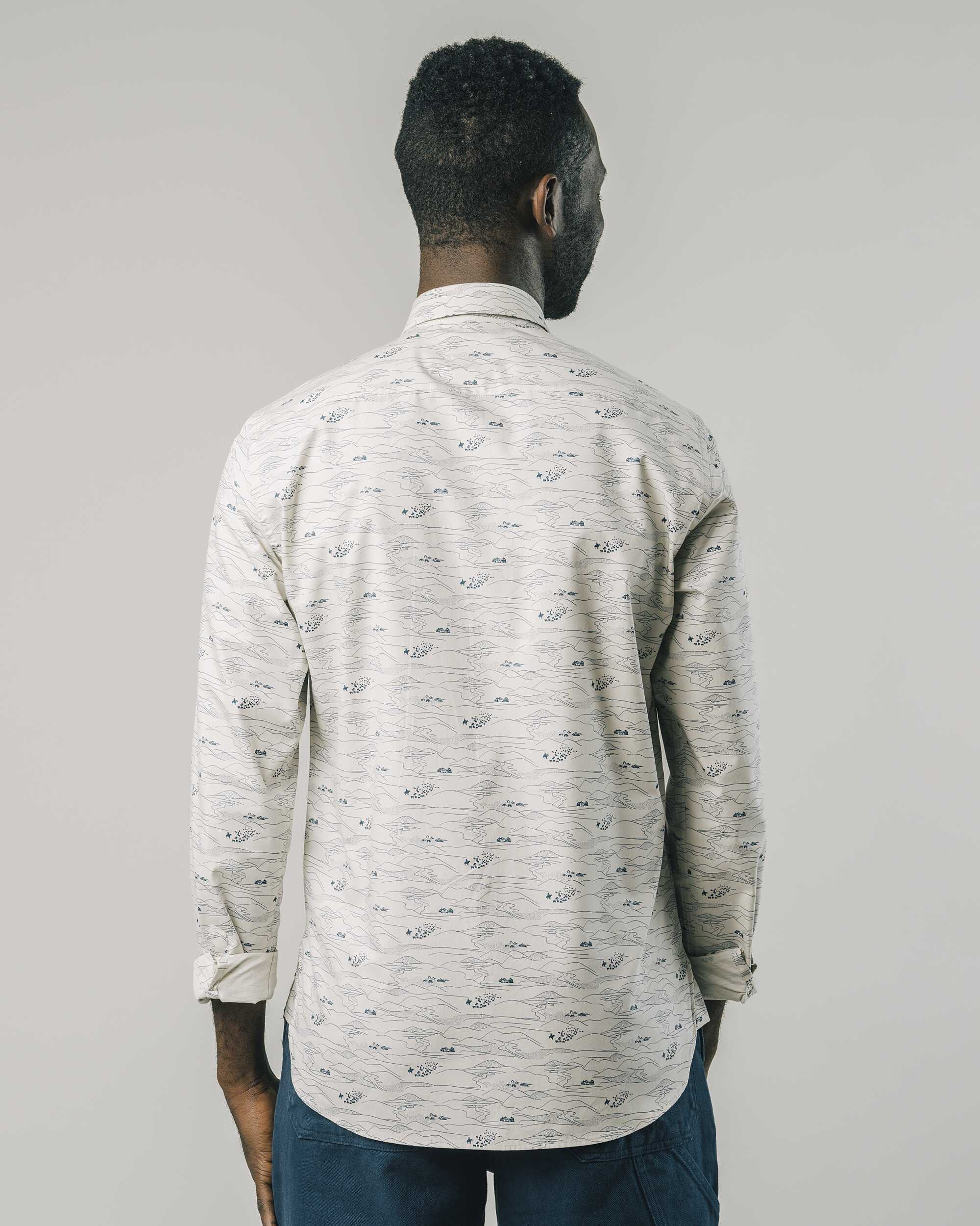 Weisses, langärmliges, bedrucktes Hemd Yurta aus 100% Bio-Baumwolle von Brava Fabrics