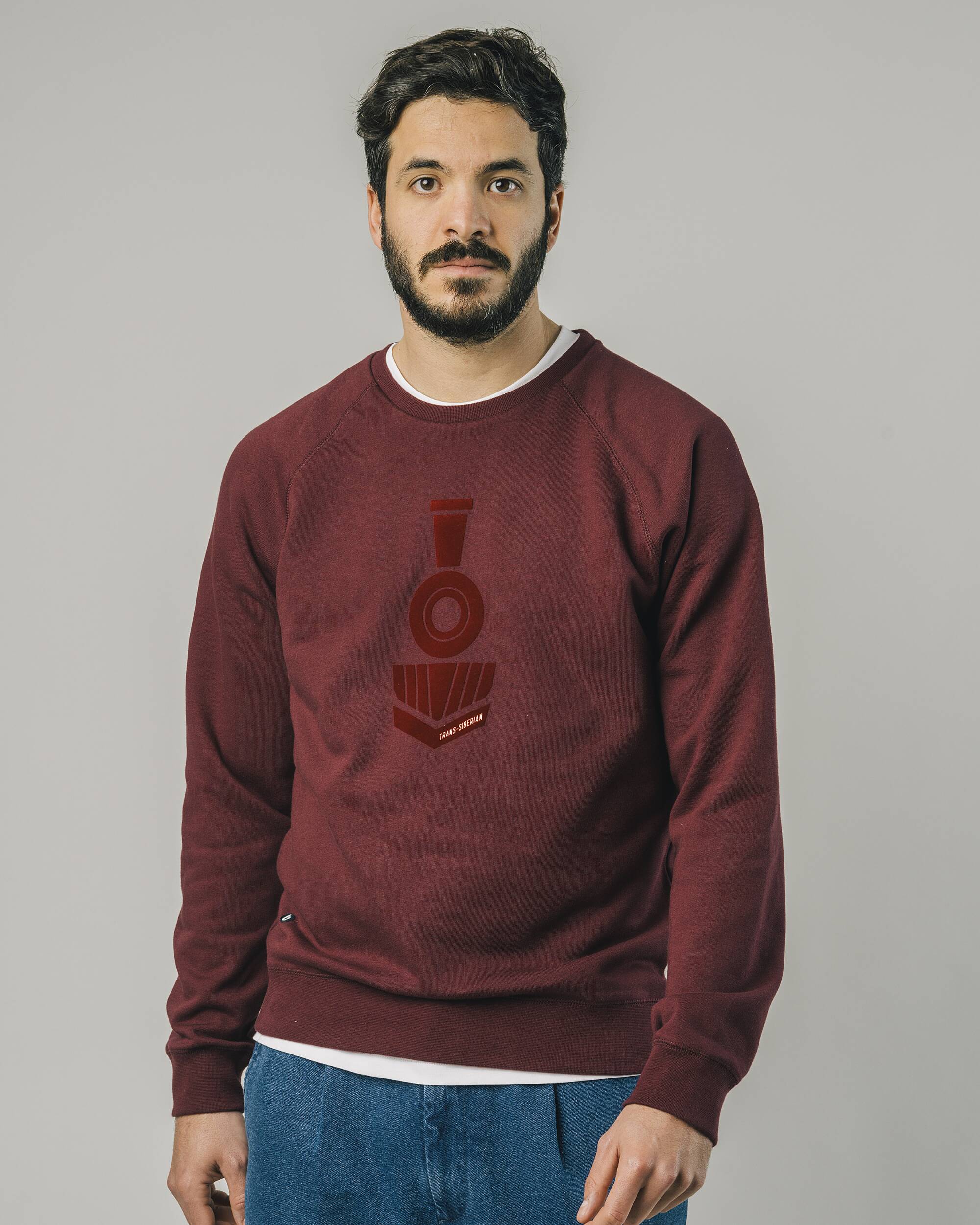 Sweatshirt "Locomotive" in Bordeaux - rot aus 100% Bio - Baumwolle von Brava Fabrics