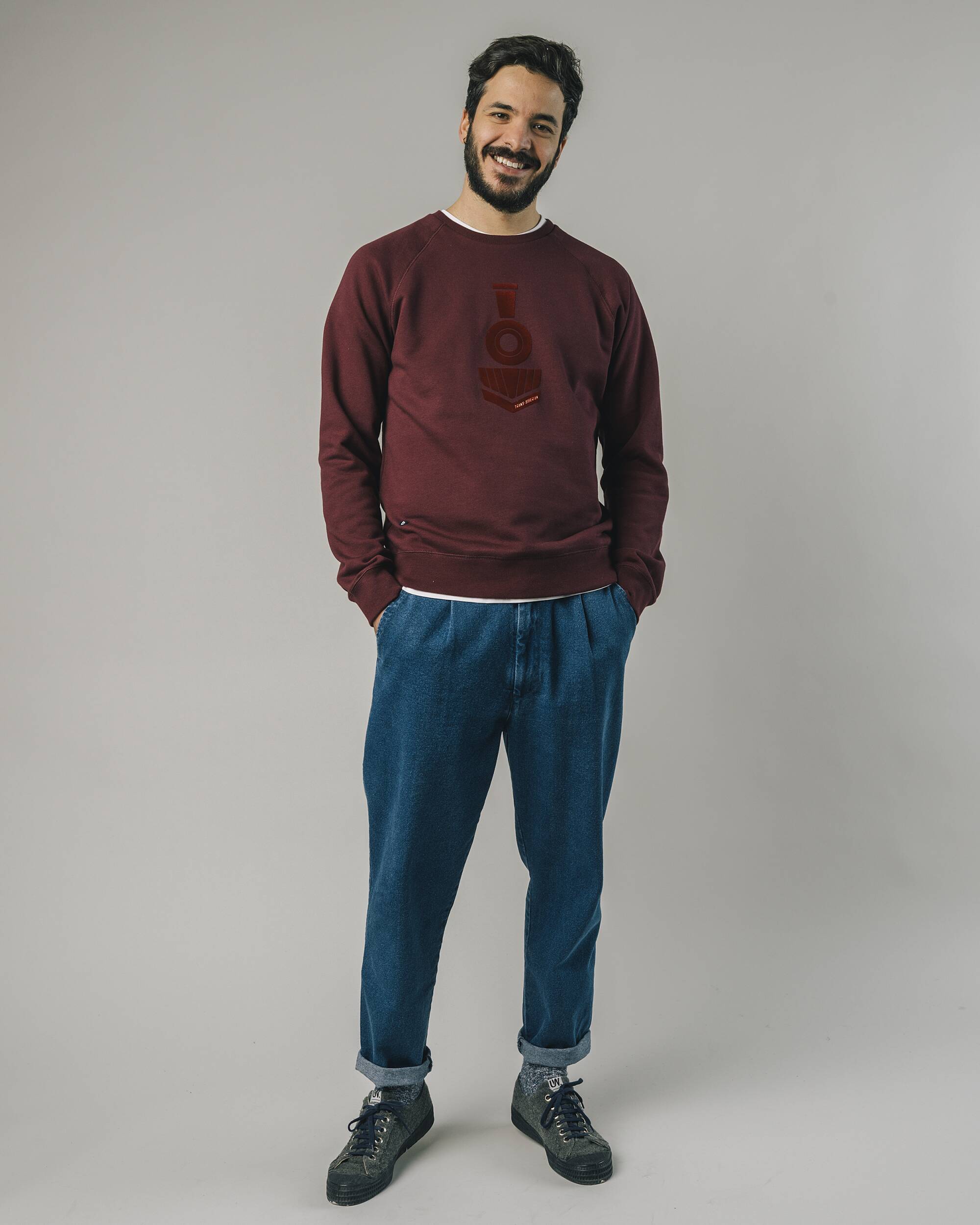 Sweatshirt "Locomotive" in Bordeaux - rot aus 100% Bio - Baumwolle von Brava Fabrics