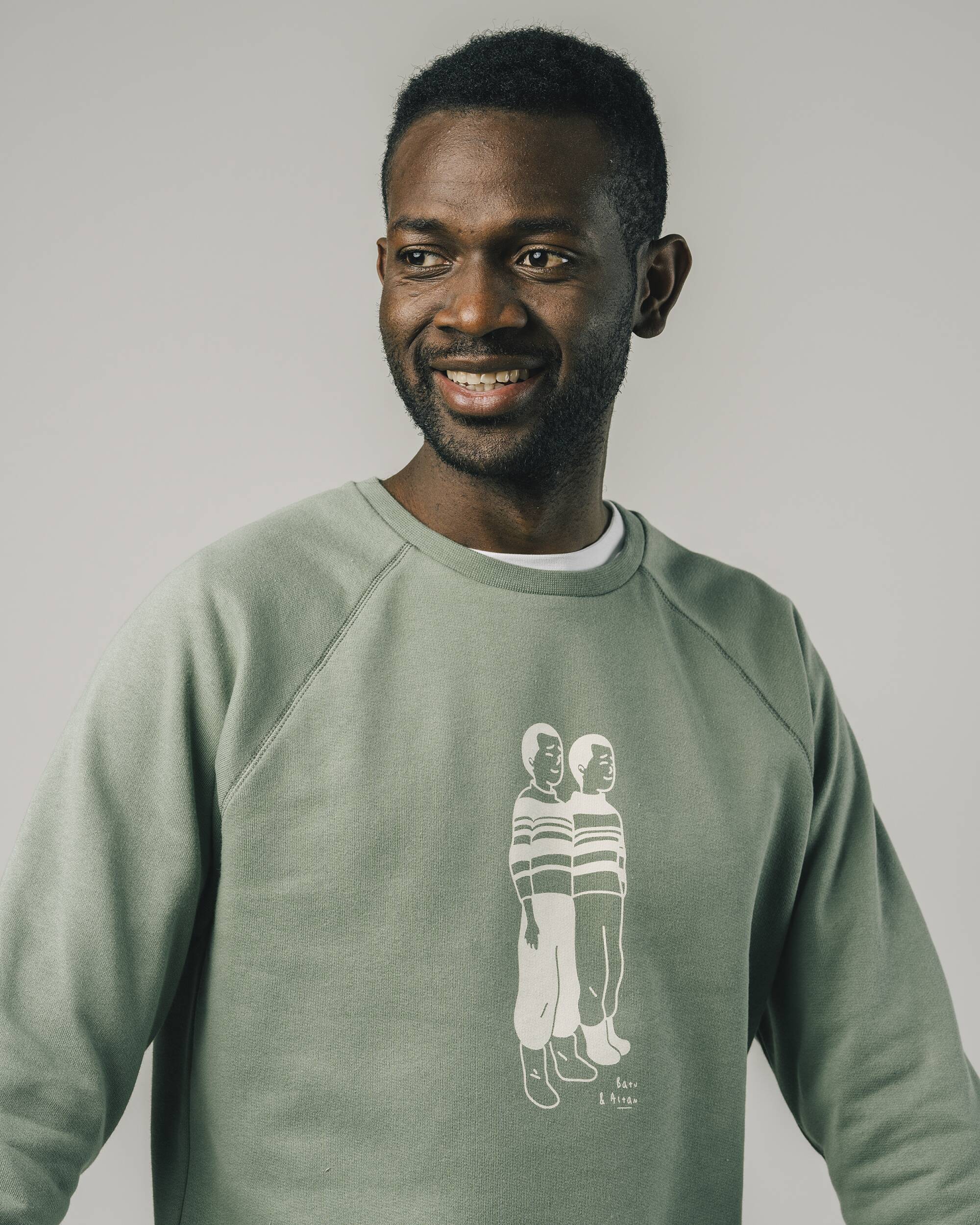 Sweatshirt "Twins" in grün / kakhi aus 100% Bio - Baumwolle von Brava Fabrics