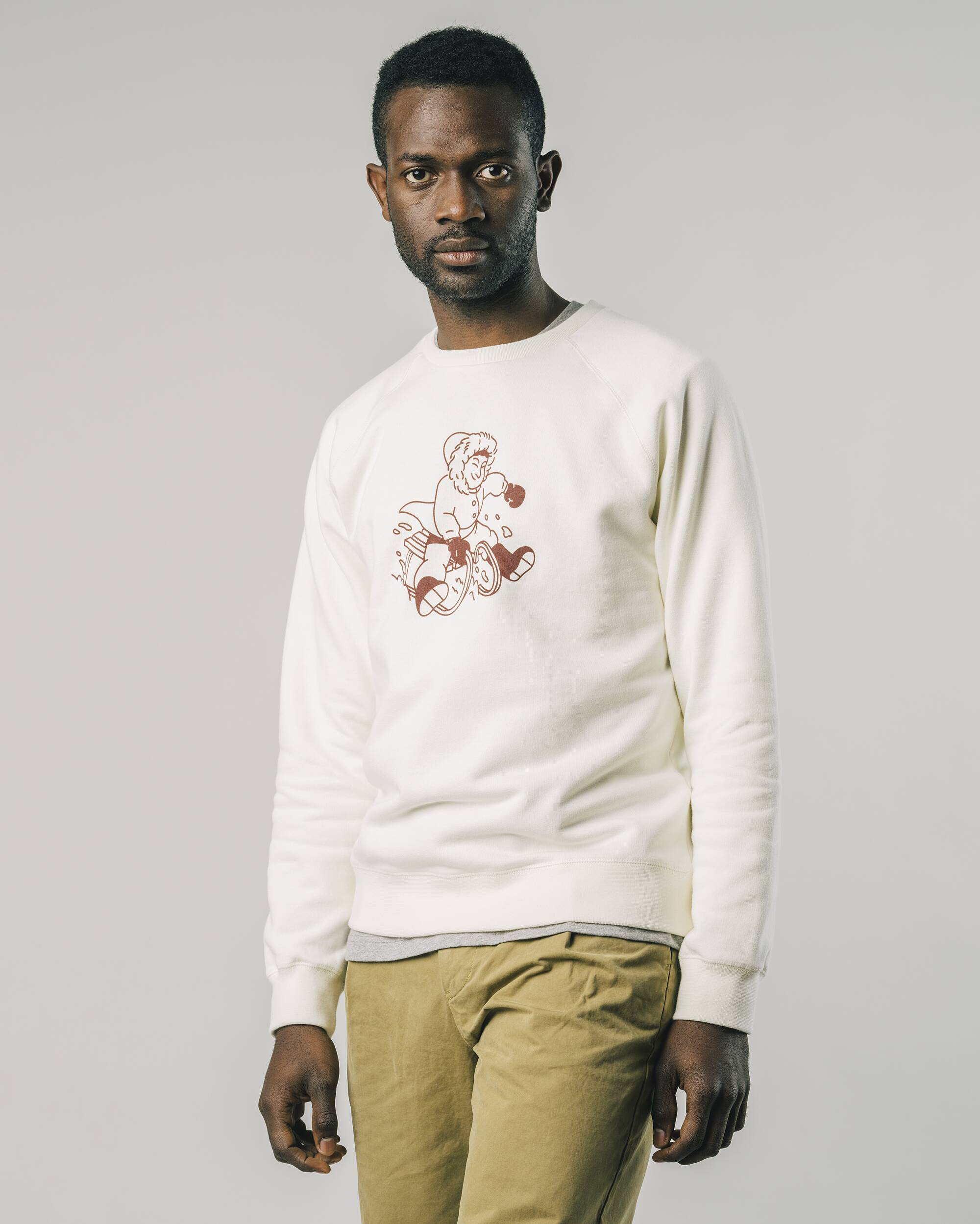 Great sweatshirt in off-white / white with winter print made from 100% organic cotton from Brava Fabrics