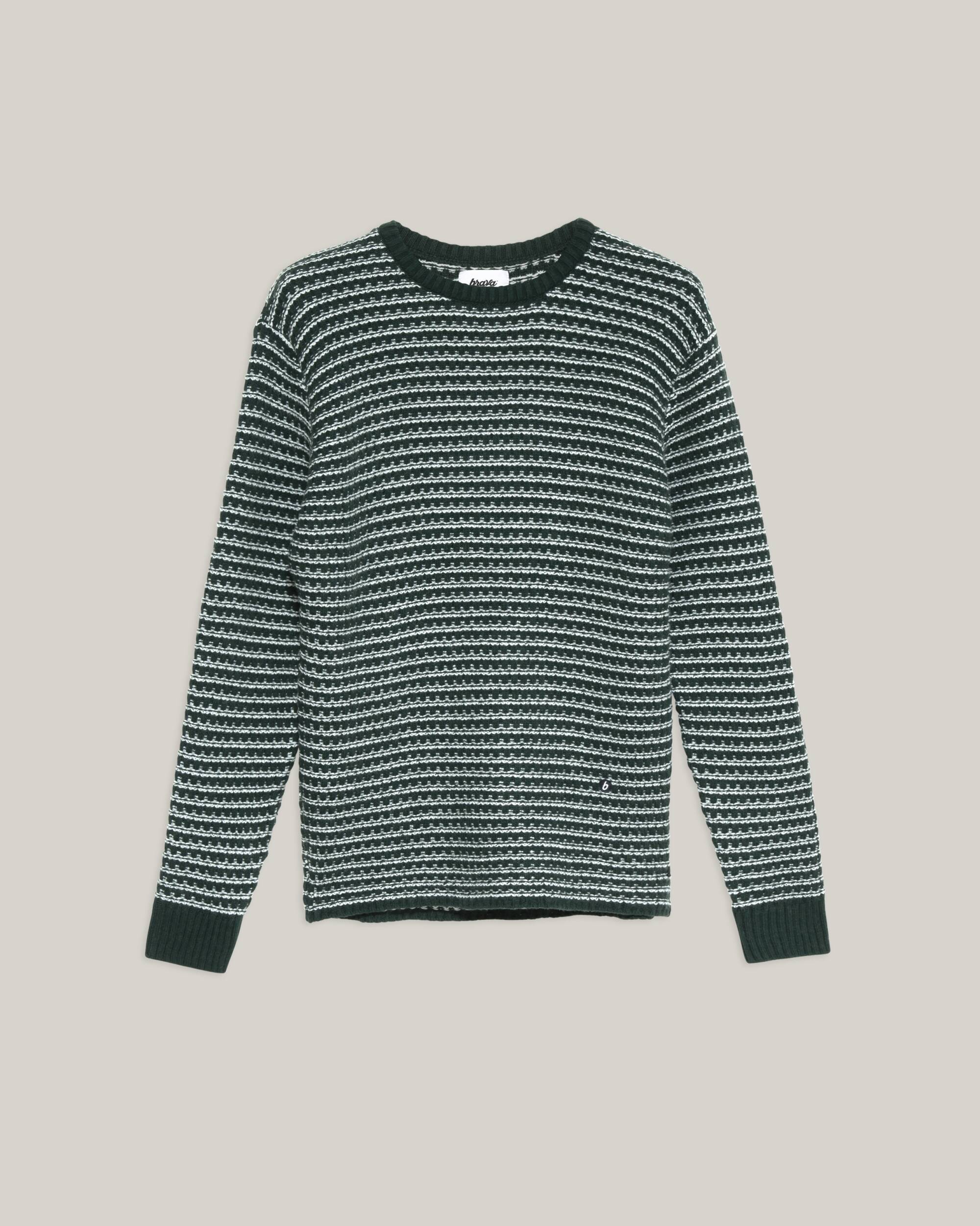 Gestreifter Sweater Navy in dunkel - grün und weiss aus recycelten Materialien wie Cashmere und Wolle von Brava Fabrics