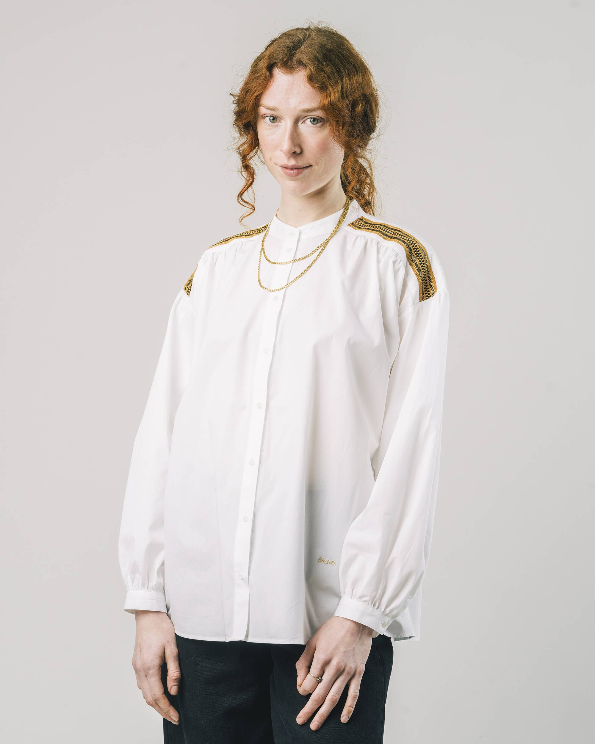 Oversized blouse "Ribbon Boho" in off-white / beige made of 100% organic cotton from Brava Fabrics