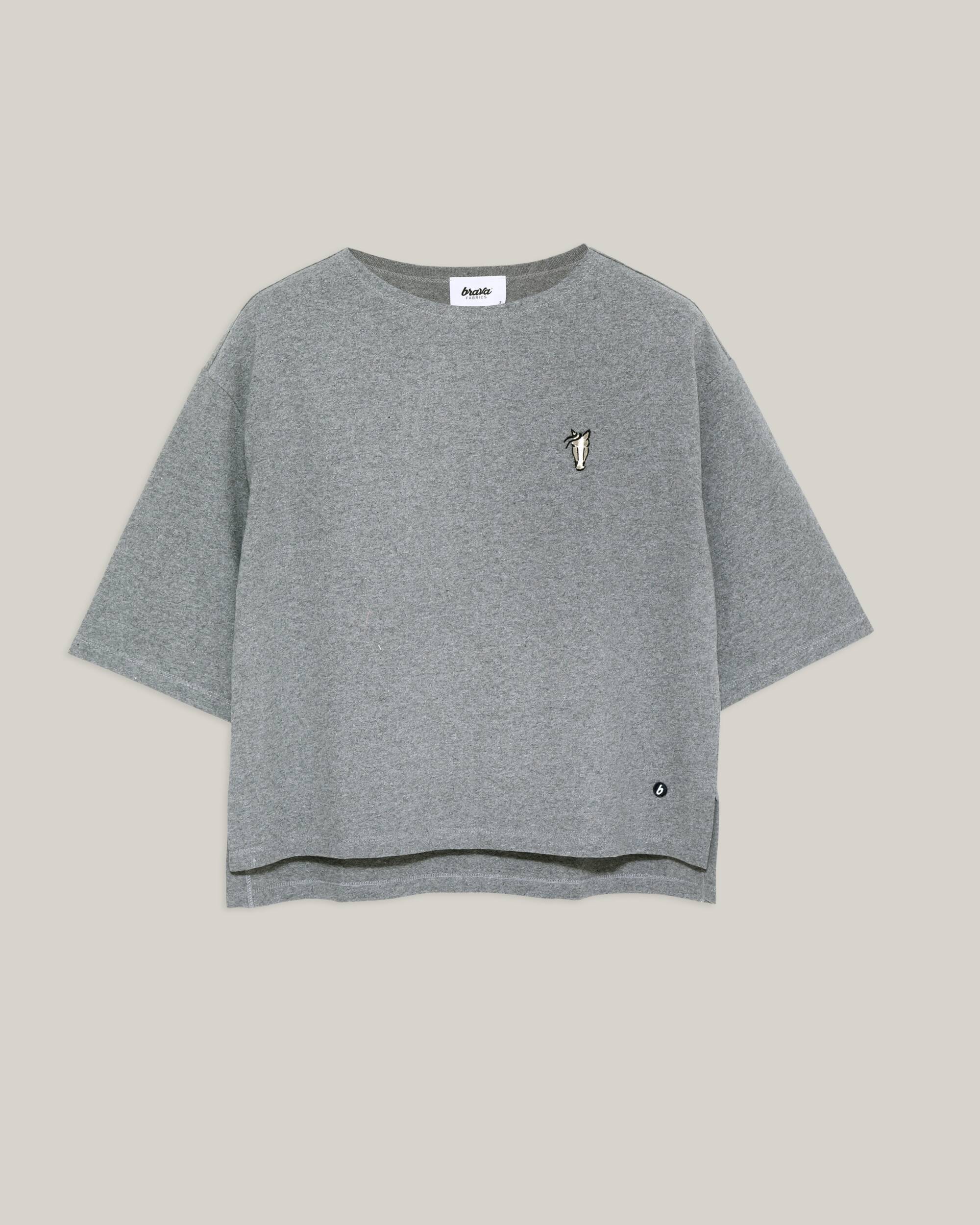 Oversized Sweatshirt "Horse" mit 3/4-Ärmeln in grau melliert aus 100% Bio - Baumwole von Brava Fabrics