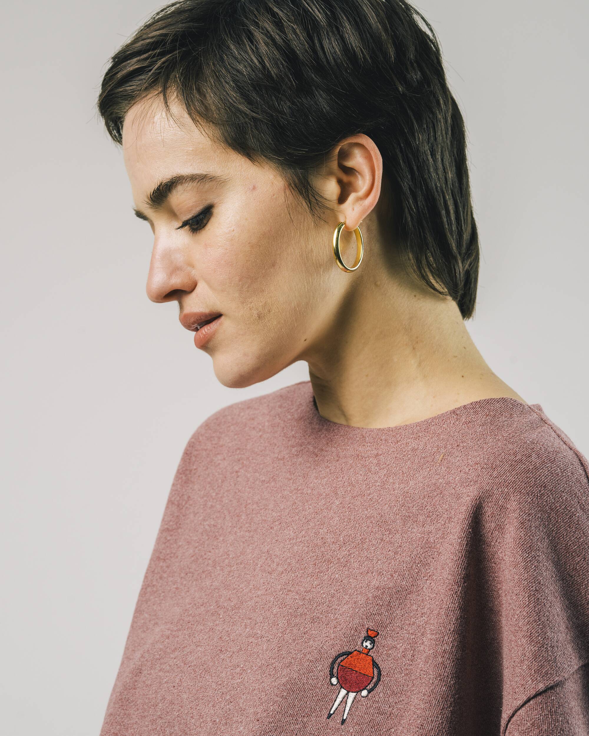 Oversized, boxy Sweatshirt "Emily" mit 3/4-Ärmeln in rot melliert aus 100% Bio - Baumwolle von Brava Fabrics