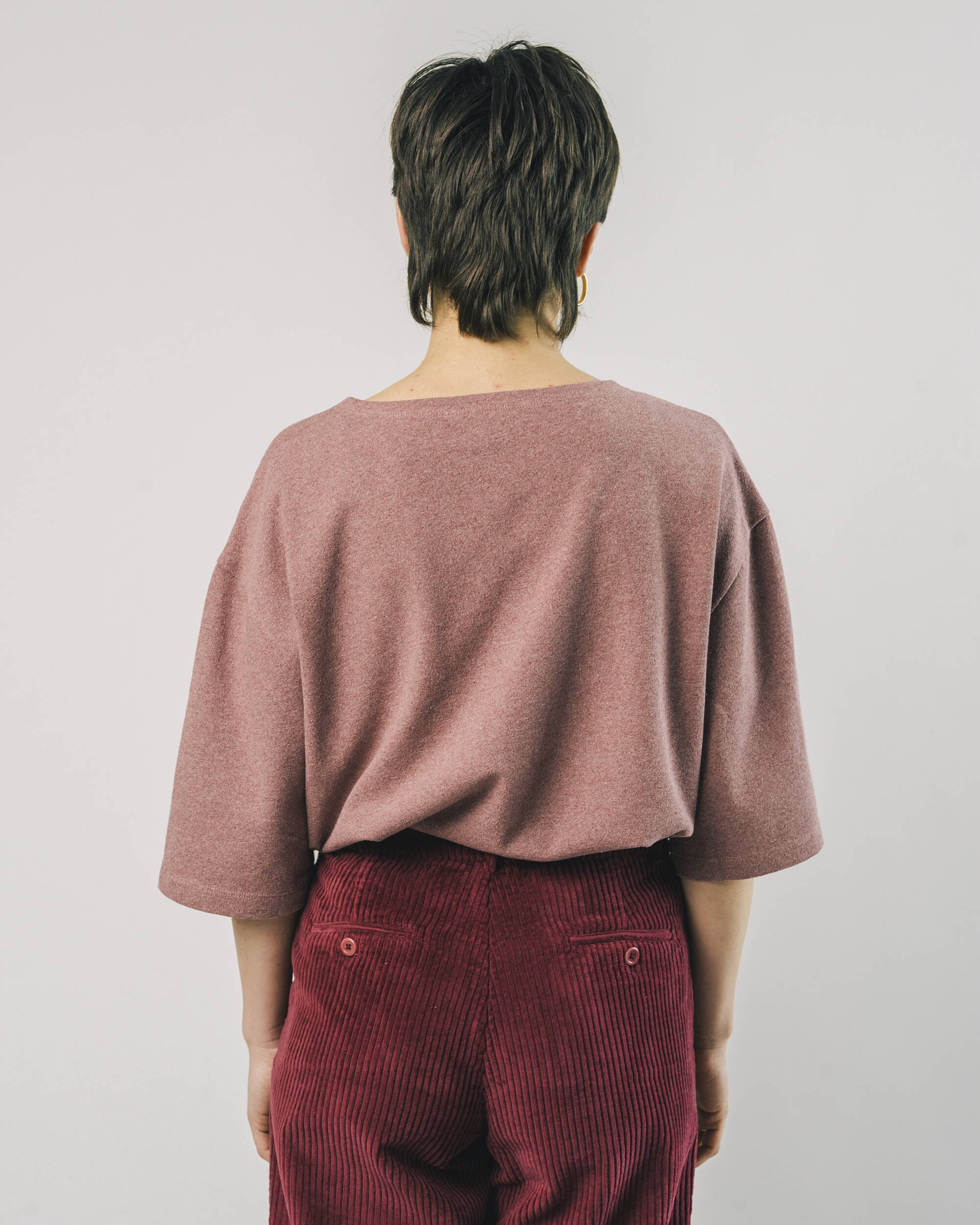 Oversized, boxy Sweatshirt "Emily" mit 3/4-Ärmeln in rot melliert aus 100% Bio - Baumwolle von Brava Fabrics