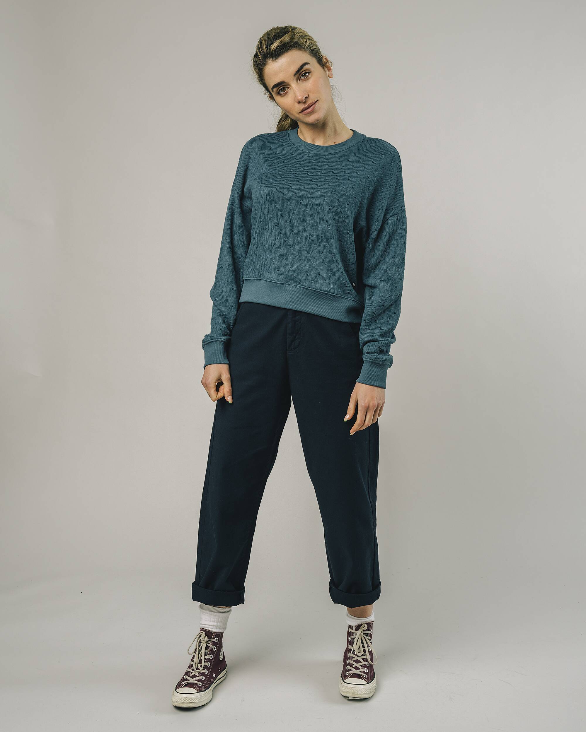 Oversized sweater "Lace" in blue / turquoise made from 100% organic cotton from Brava Fabrics