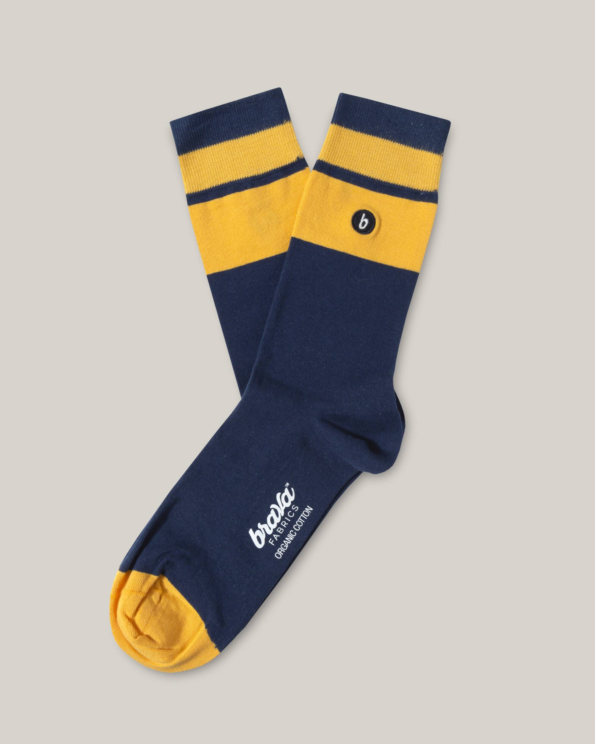 Socken in navy blau mit gelb aus 100% Bio - Baumwolle von Brava Fabrics