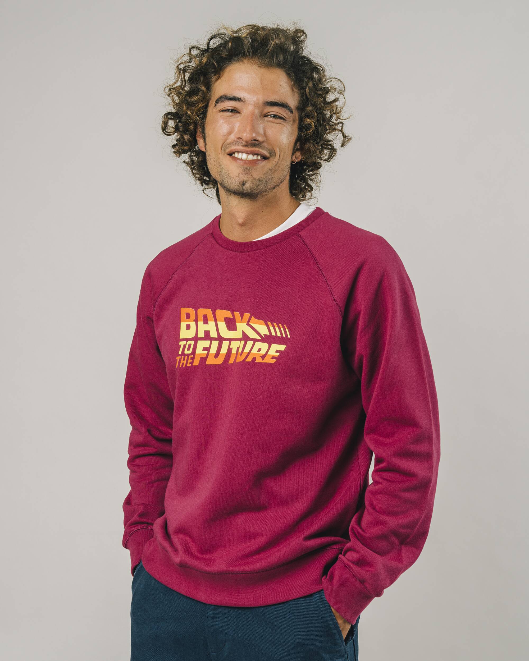 Colorful sweater BTTF logo made from 100% organic cotton Brava Fabrics