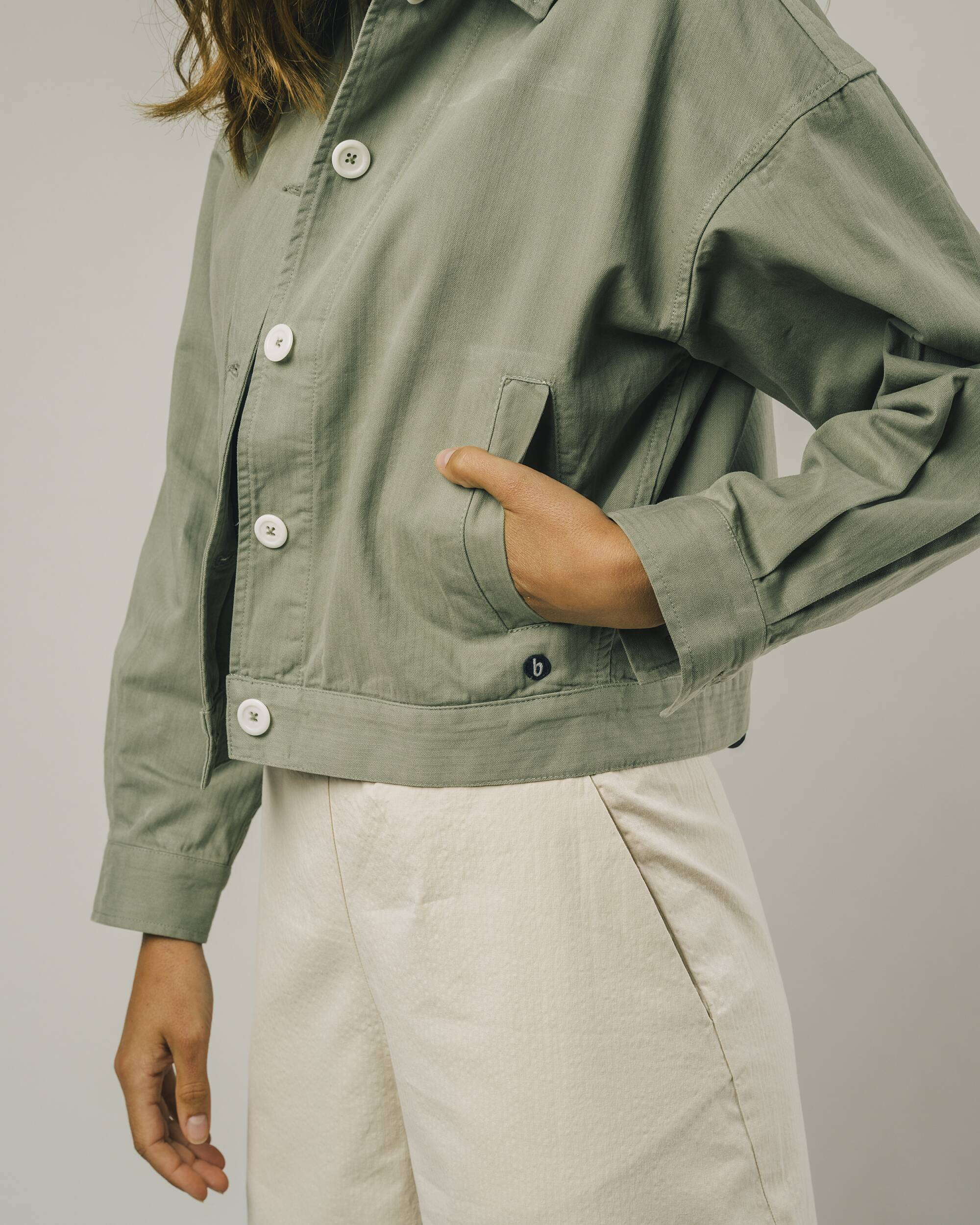 Green oversized jacket made from 100% organic cotton from Brava Fabrics