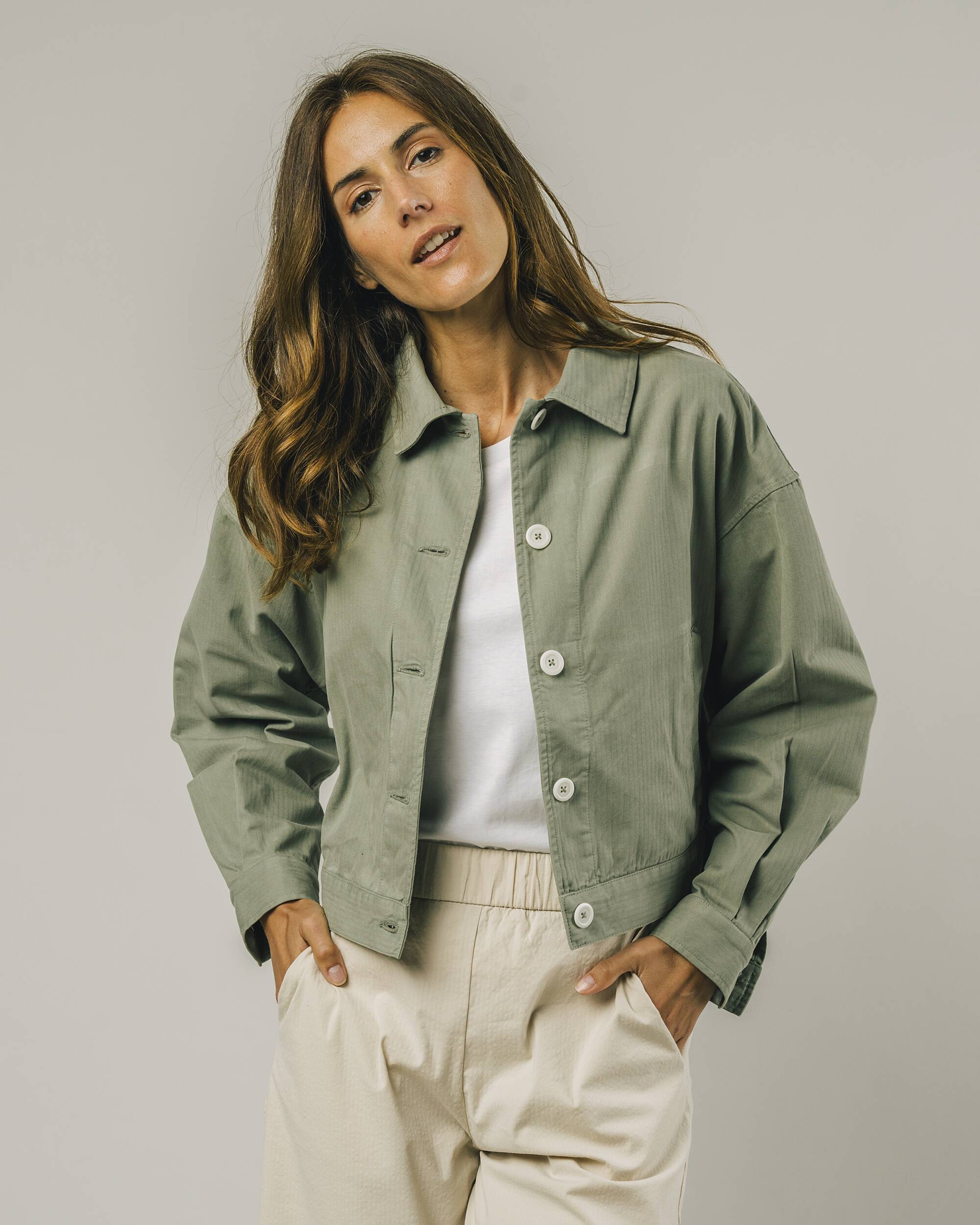 Green oversized jacket made from 100% organic cotton from Brava Fabrics