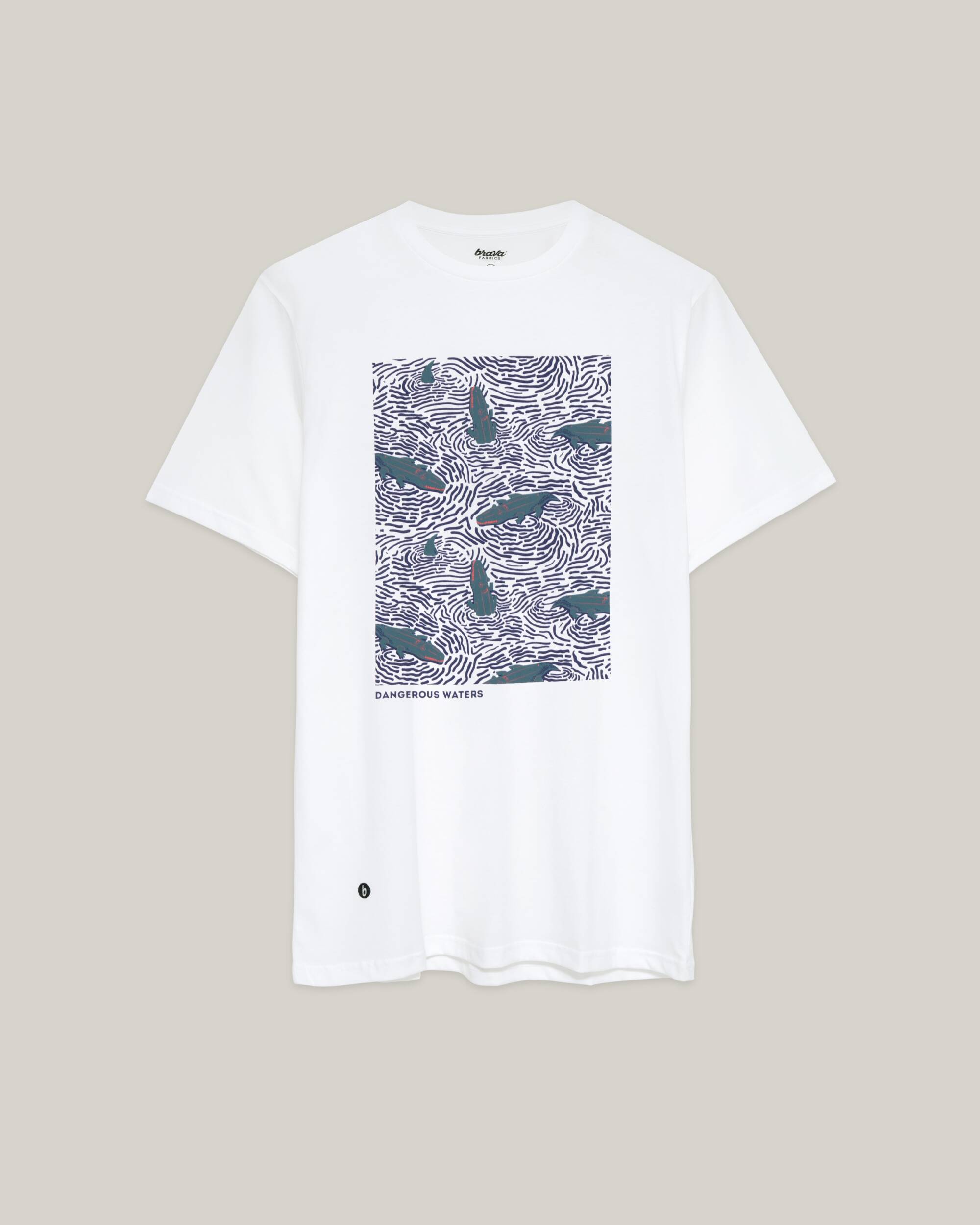 T-shirt blanc imprimé crocodile en coton 100% biologique de Brava Fabrics