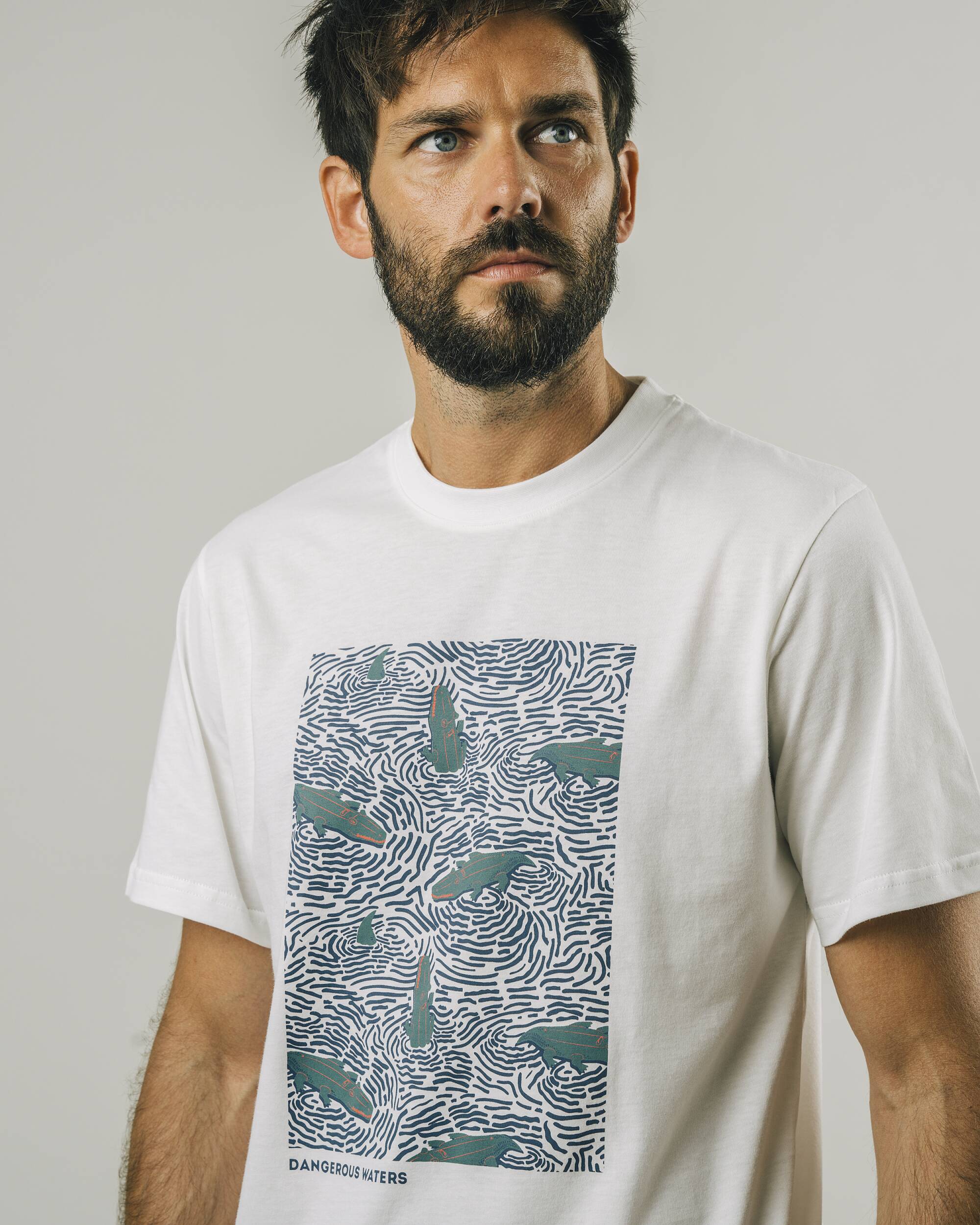 White, printed Crocodile T-shirt made from 100% organic cotton from Brava Fabrics