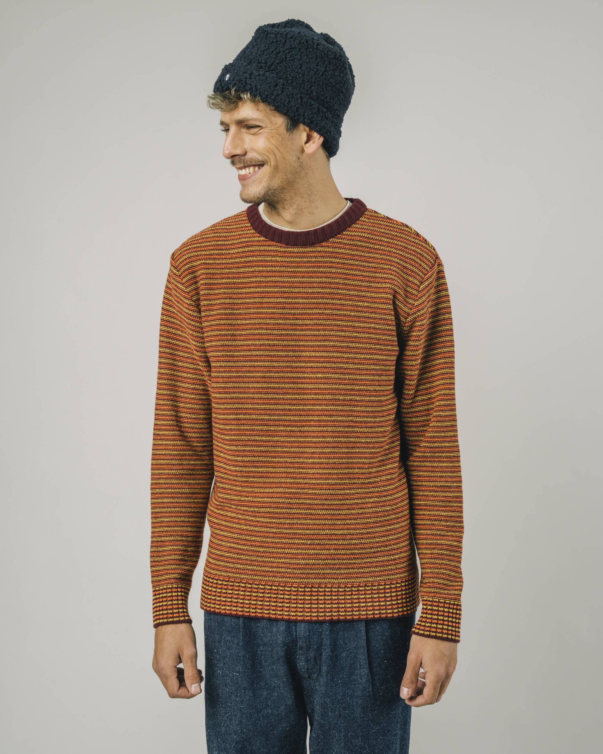 Pull Stripes en laine et cachemire orange de Brava Fabrics