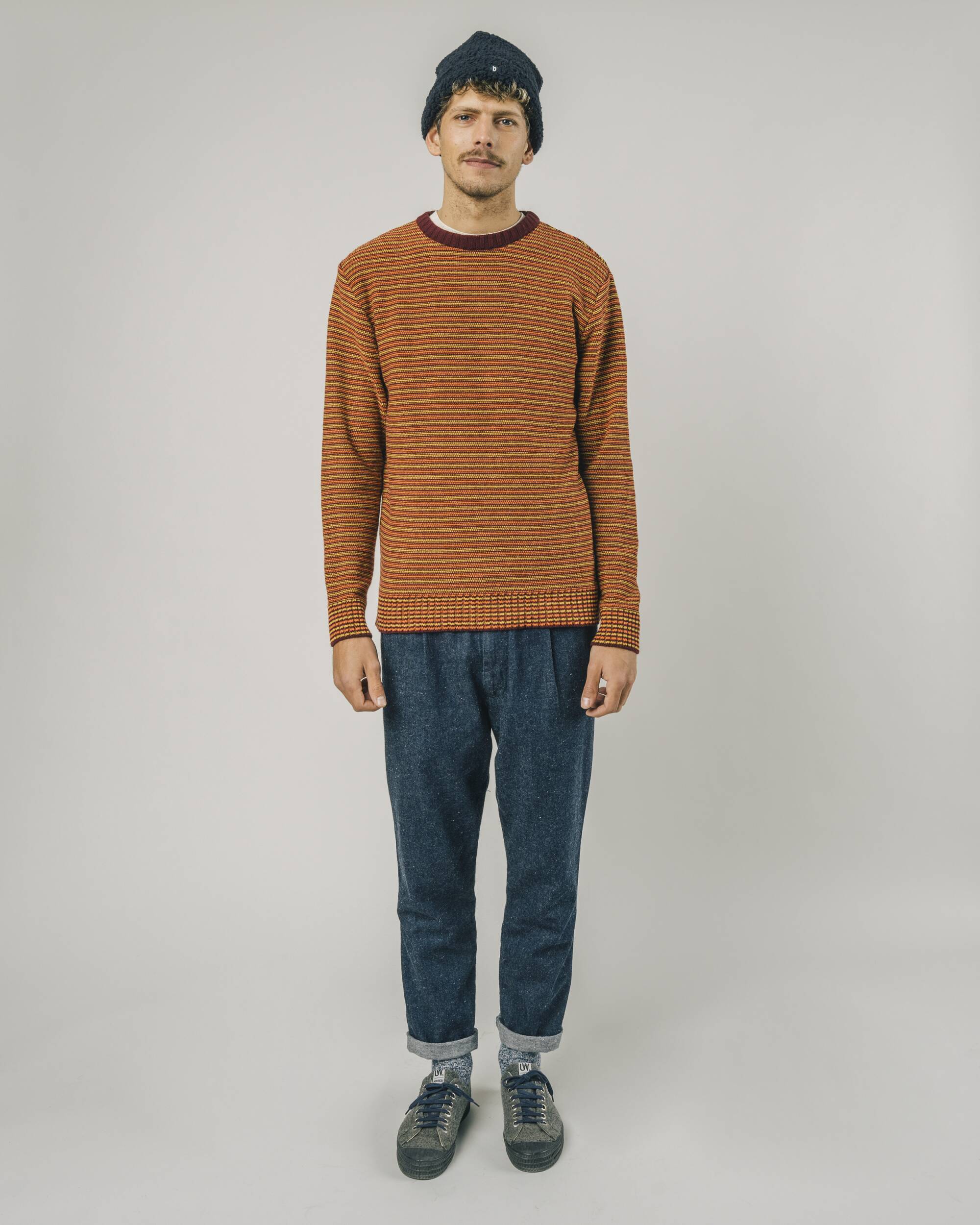 Orange wool and cashmere Stripes sweater from Brava Fabrics