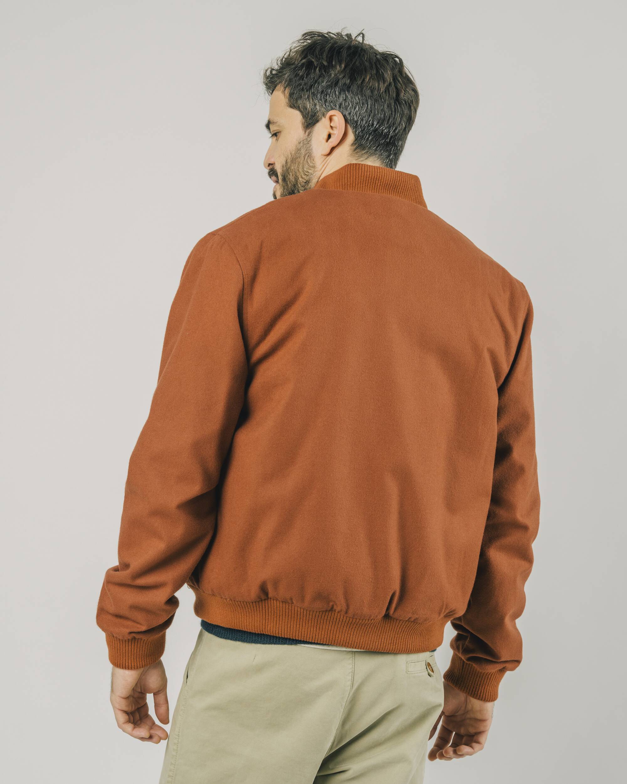 Orange bomber jacket made from 100% organic cotton from Brava Fabrics