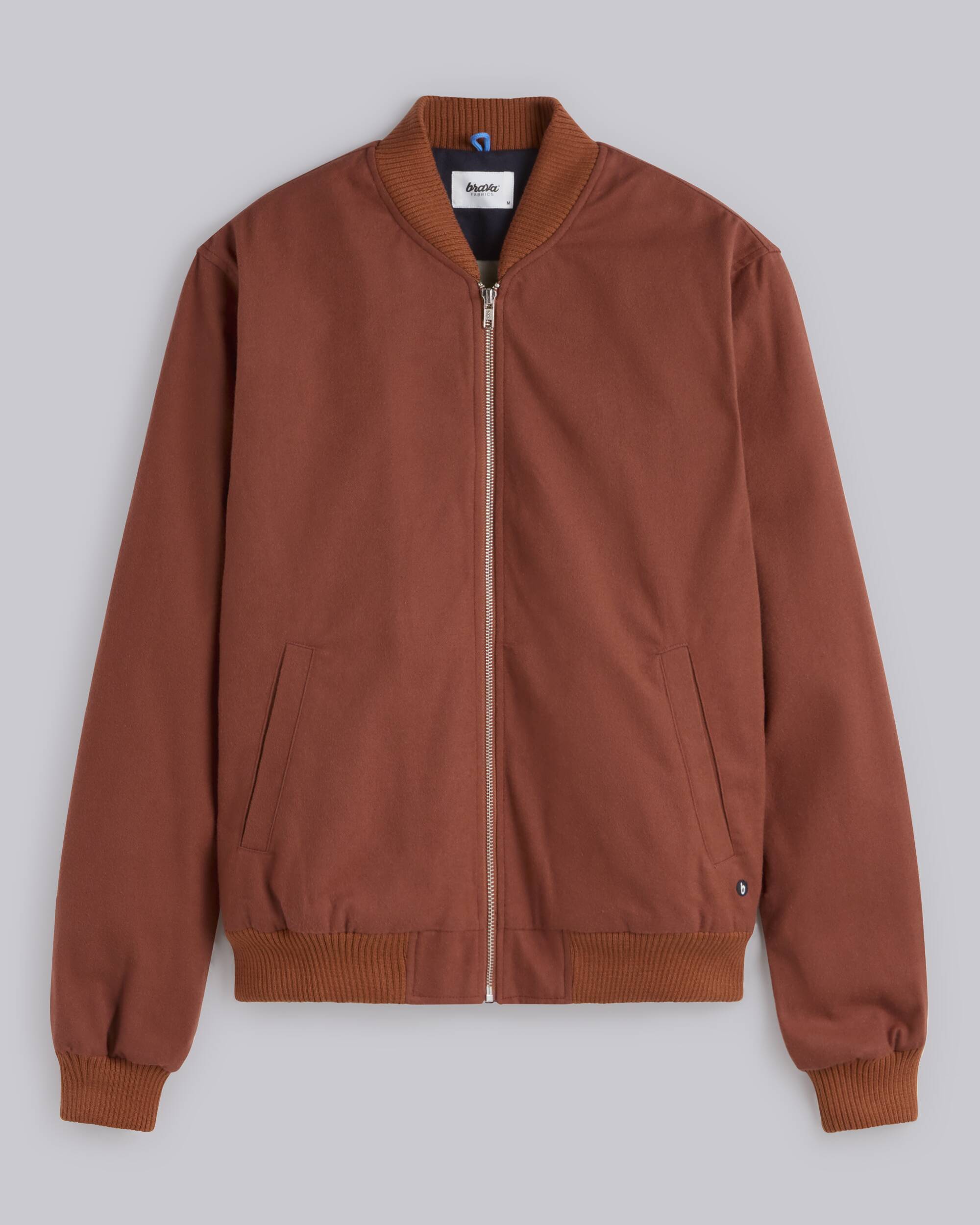 Orange bomber jacket made from 100% organic cotton from Brava Fabrics
