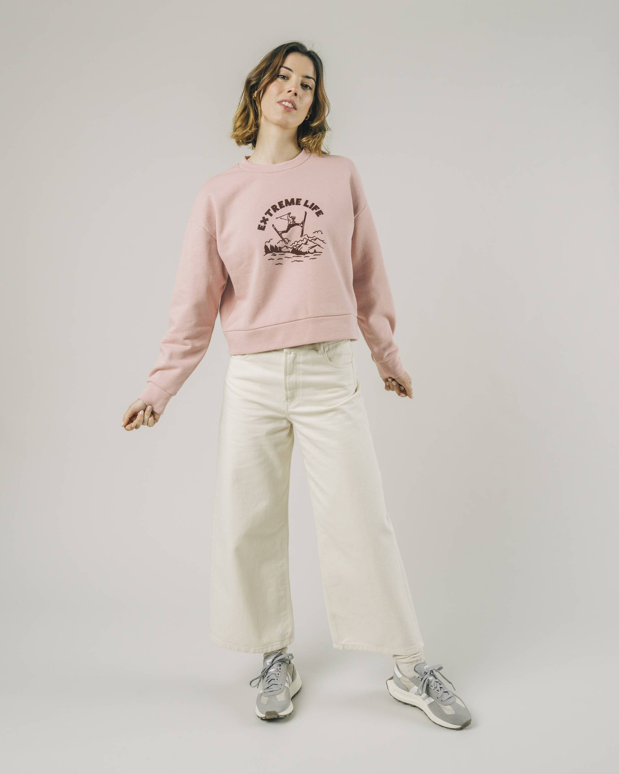 Pink organic cotton cropped sweater from Brava Fabrics