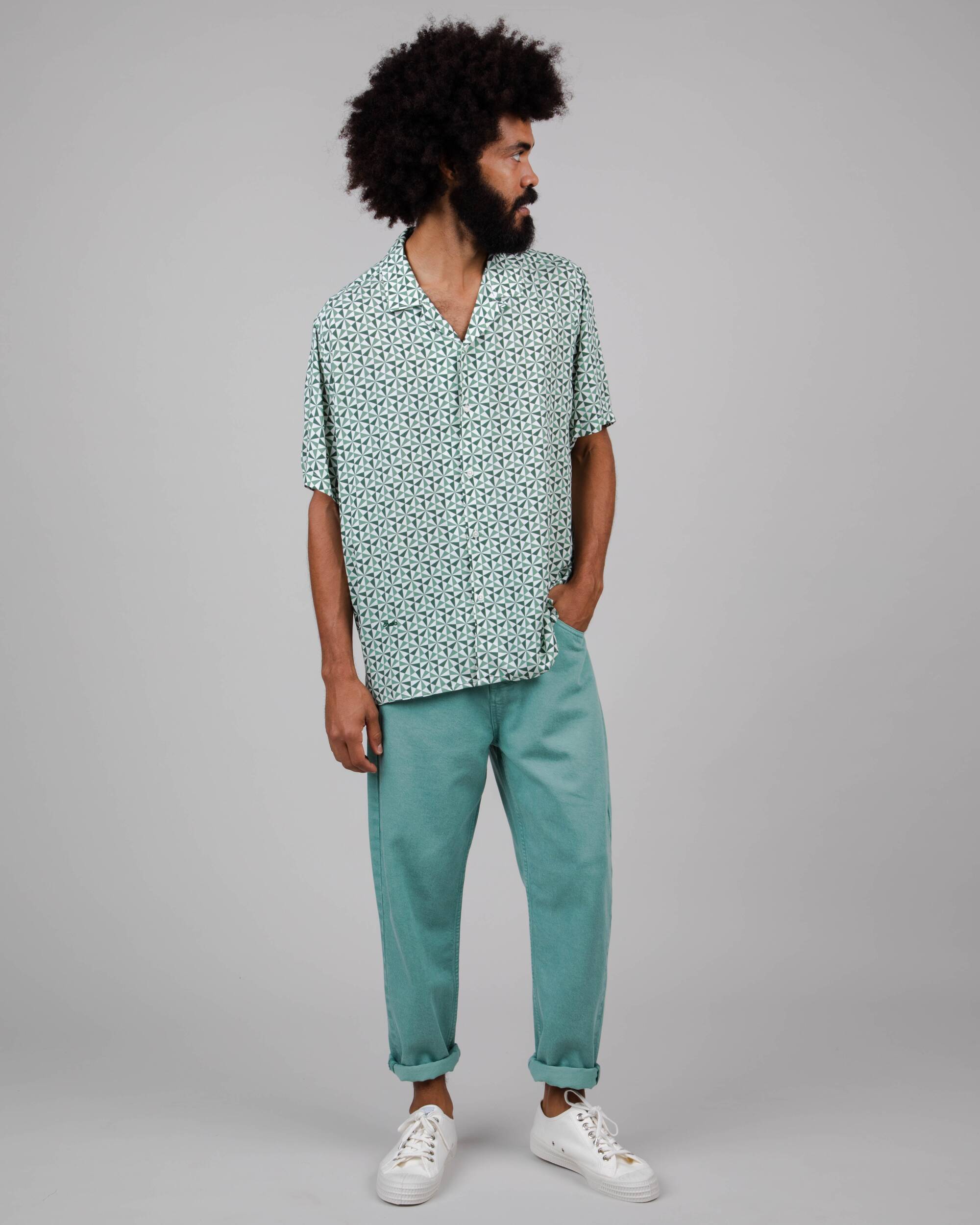 Grünes kurzärmliges Hemd Alhambra Aloha aus Viskose von Brava Fabrics