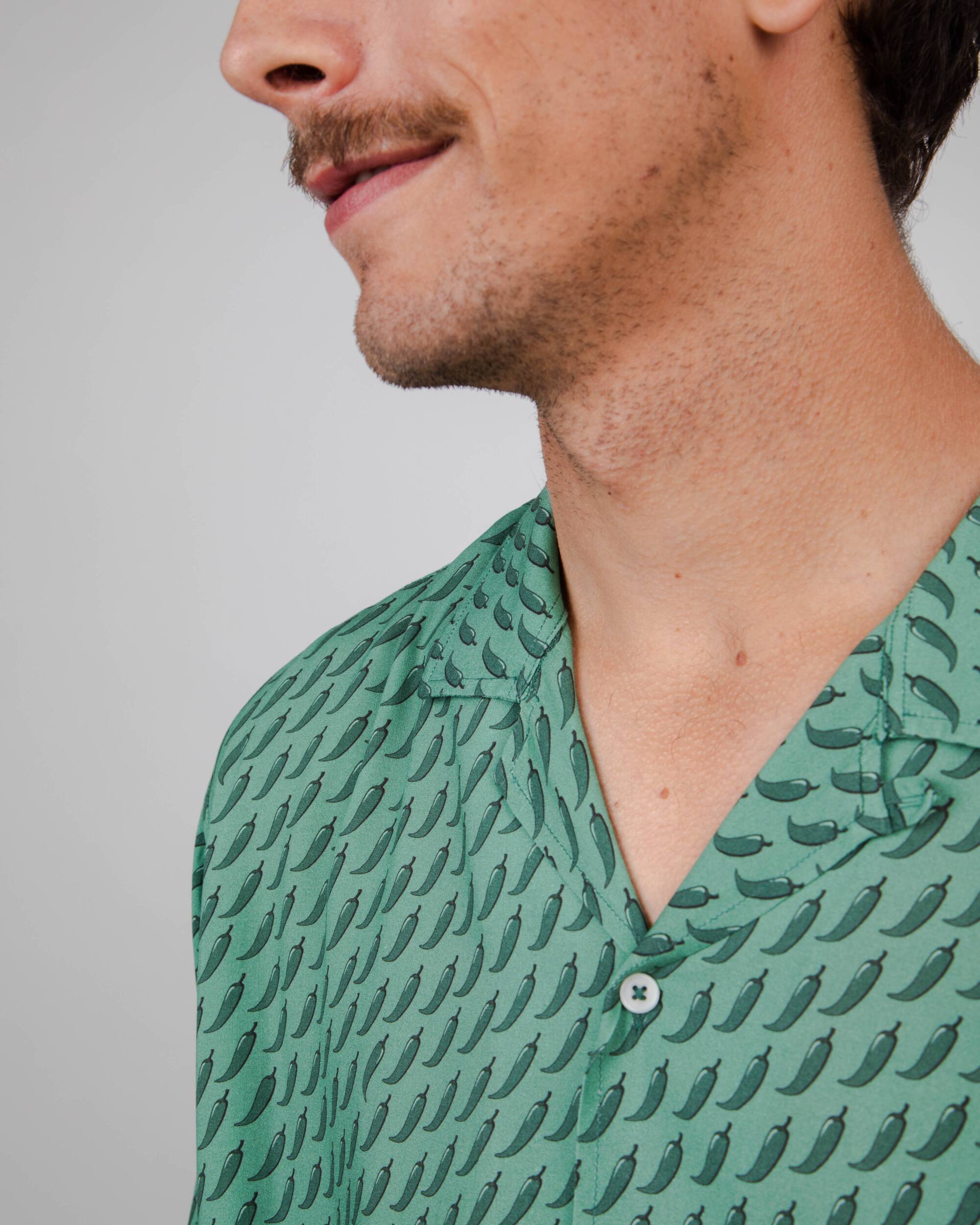 Grünes, kurzärmliges Hemd Chilli Aloha aus 100% Viskose von Brava Fabrics