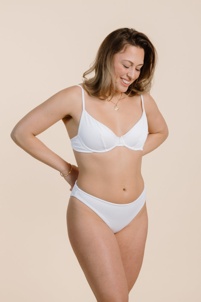 White bikini top OLEA made from recycled polyamide from PURA Clothing