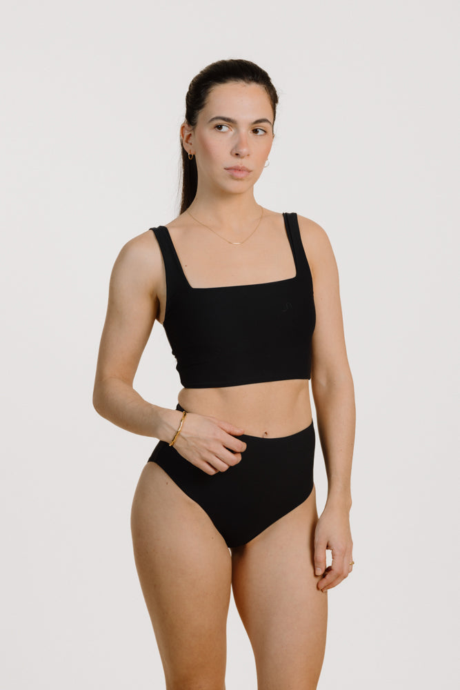 Black top RIVIERA made from recycled polyamide from PURA Clothing