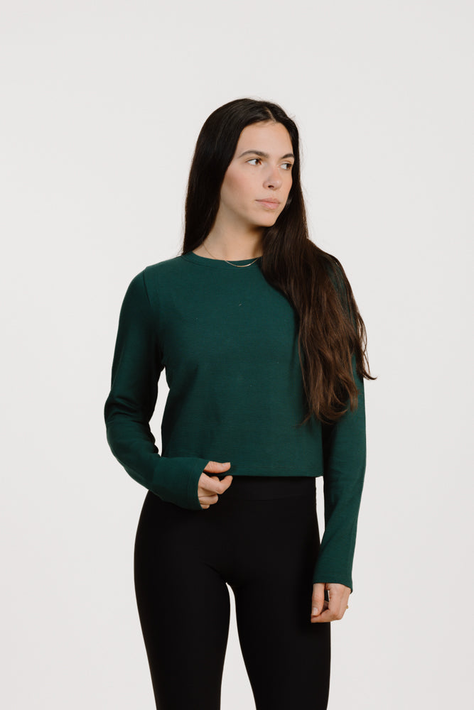 Green sweater MAYA made of organic cotton from PURA Clothing 