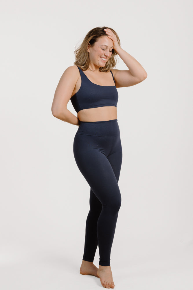 Navy blue MOLY leggings made from recycled polyamide from PURA Clothing