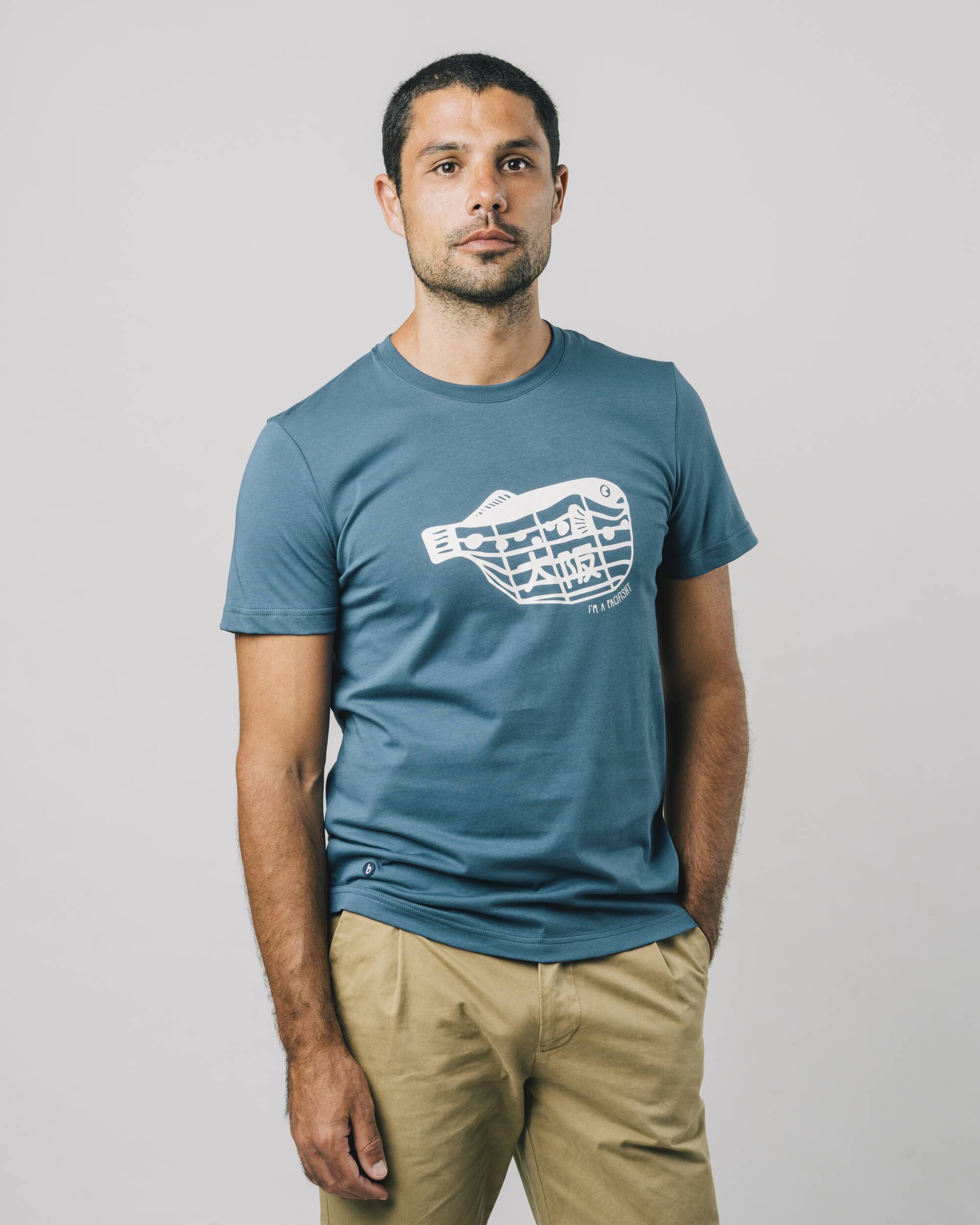 T-shirt Fugu emblématique bleu avec un canard décontracté en coton 100% biologique de Brava Fabrics