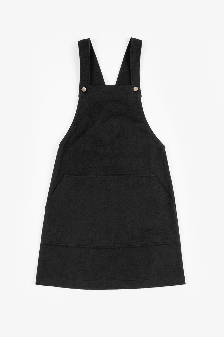 Black moleskin dungaree dress made from 100% organic cotton from Rotholz